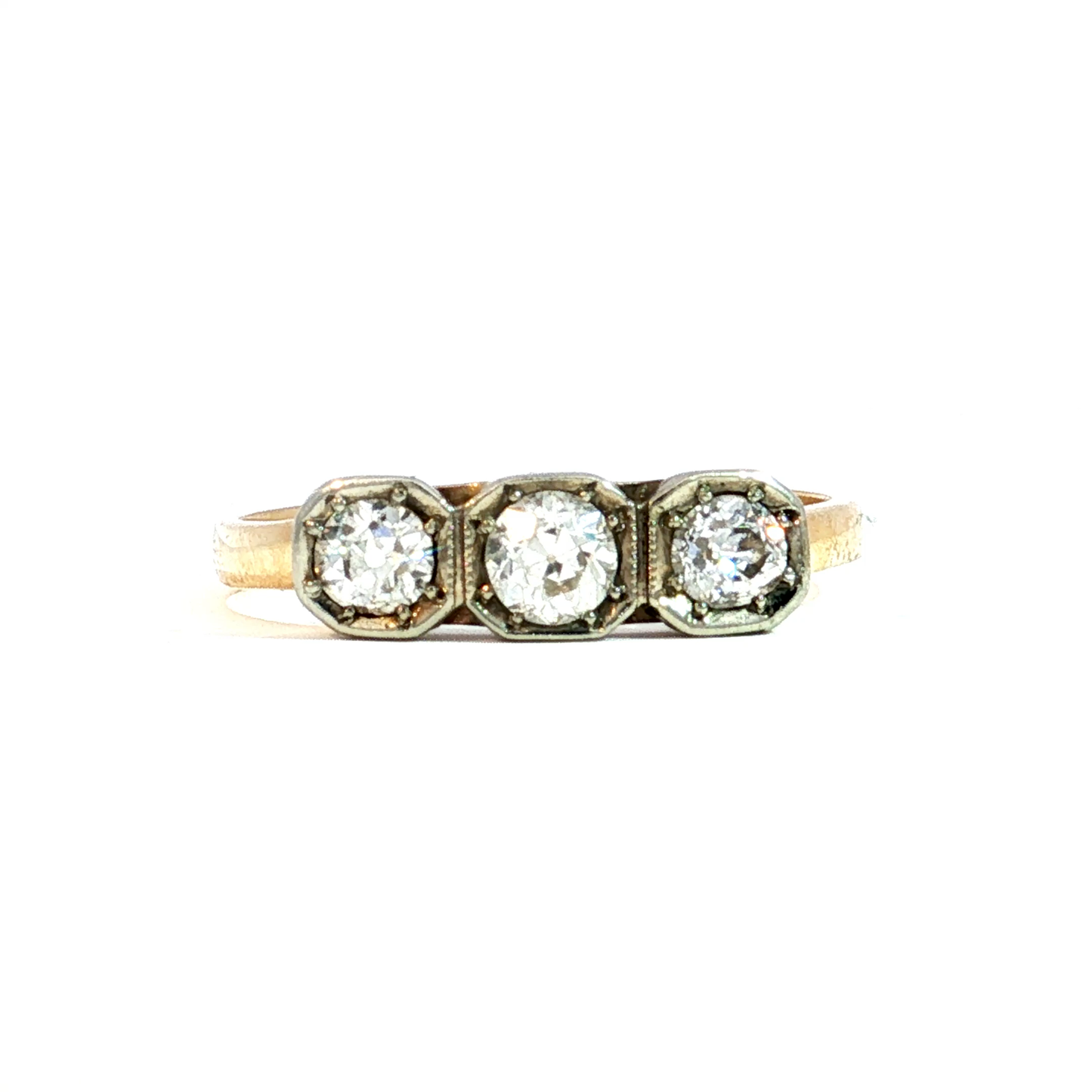 Art Deco Three-Stone Diamond Two-Tone Ring