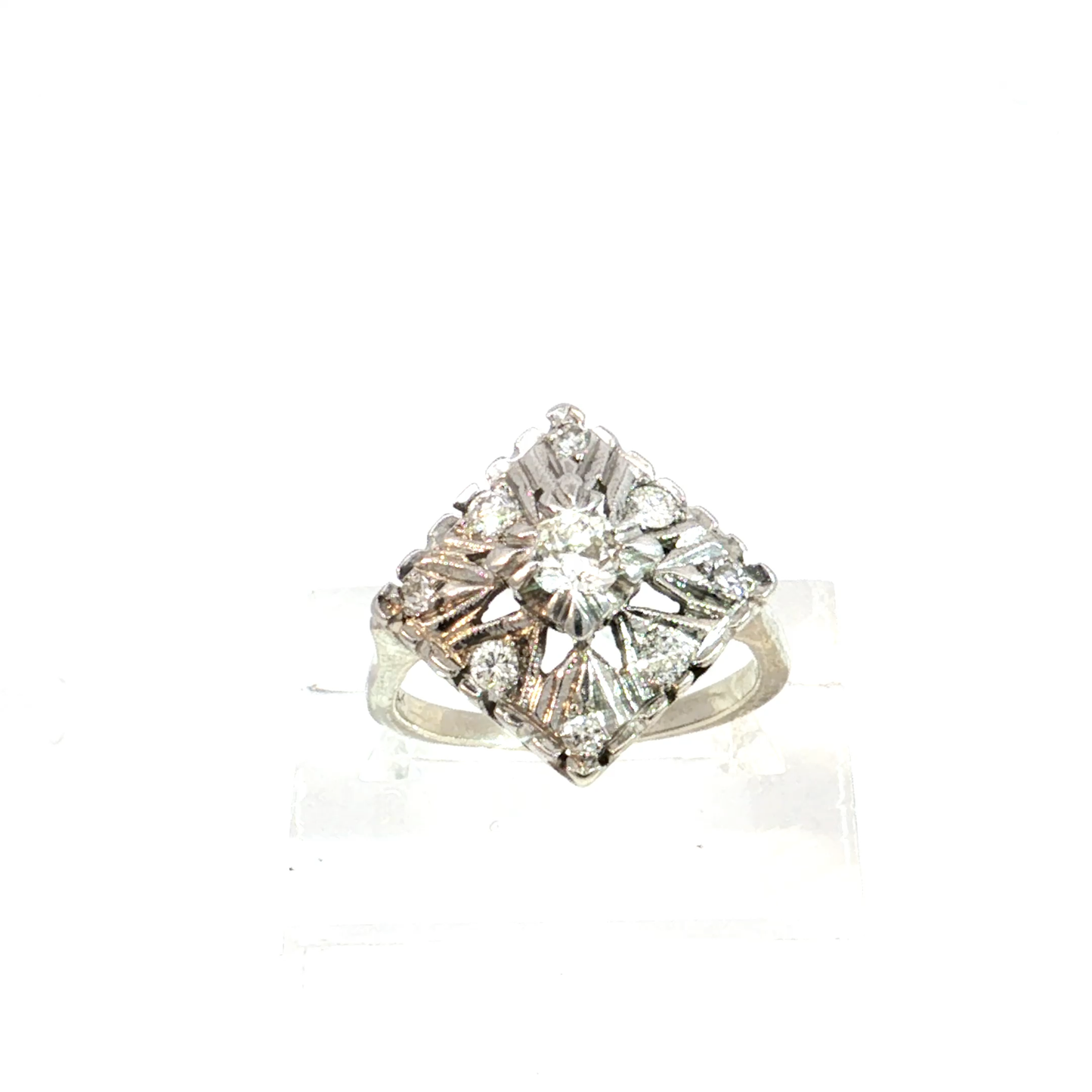 Art Deco Diamond Cocktail Ring in 14k White Gold