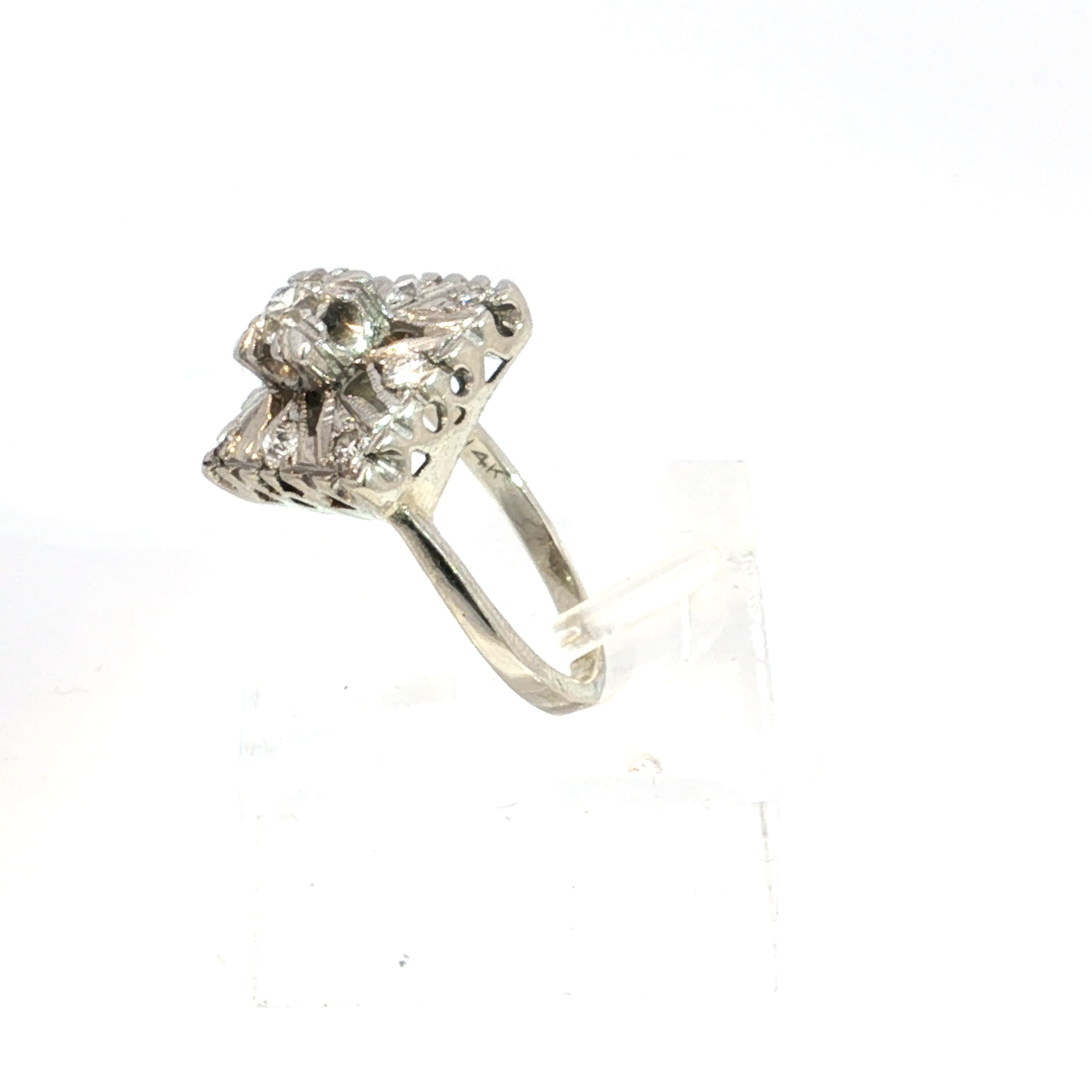 Art Deco Diamond Cocktail Ring in 14k White Gold