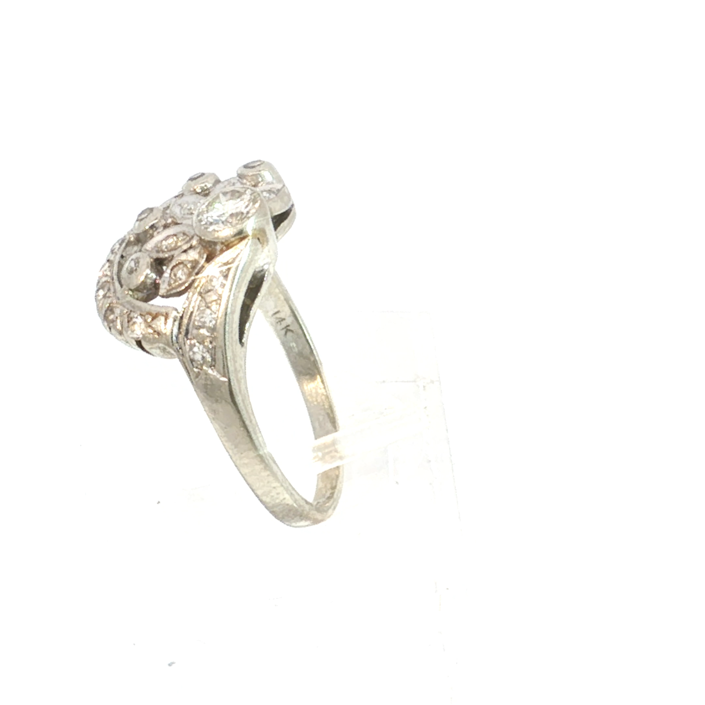 Vintage Natural Diamond Floral Cocktail Ring in 14k White Gold
