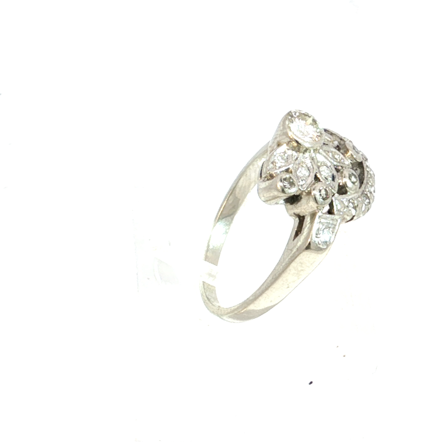 Vintage Natural Diamond Floral Cocktail Ring in 14k White Gold