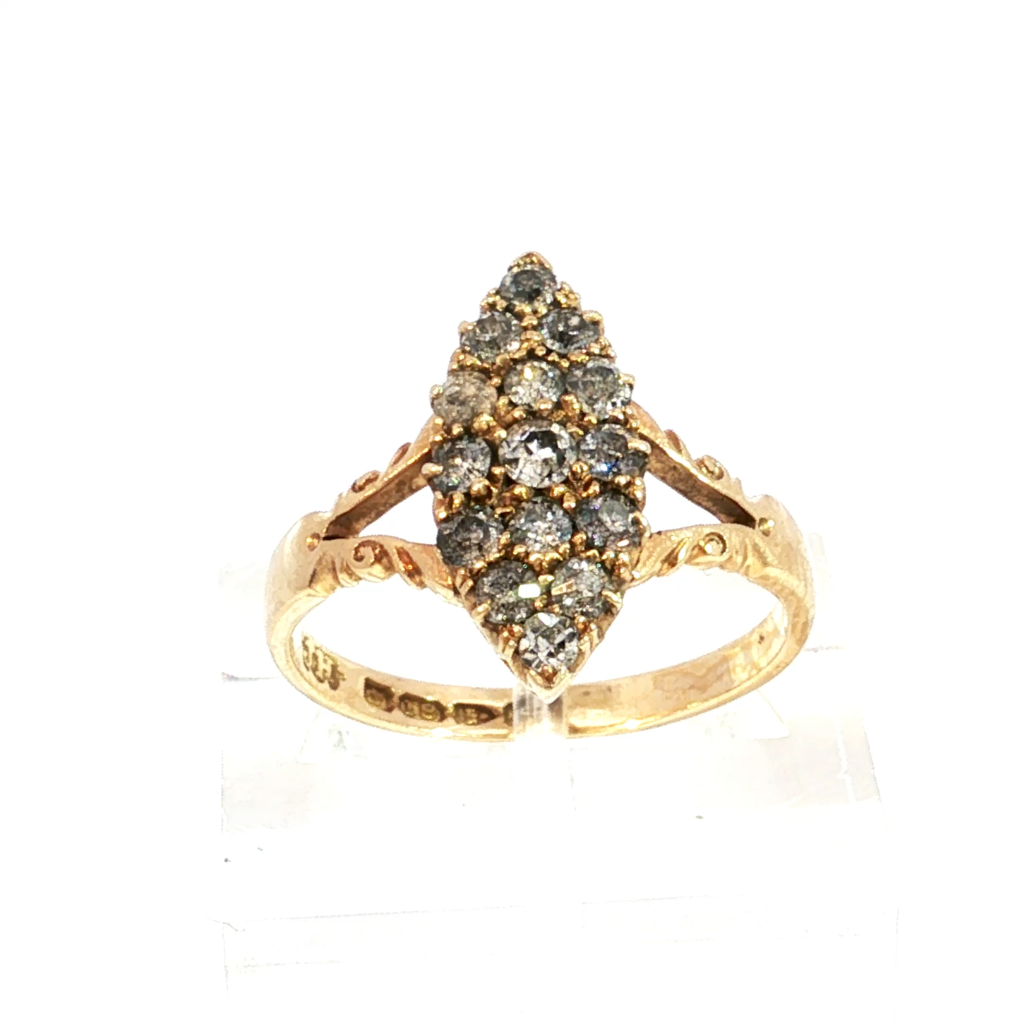 Antique Victorian Old Mine Cut Diamond Navette Ring in 18k yellow gold