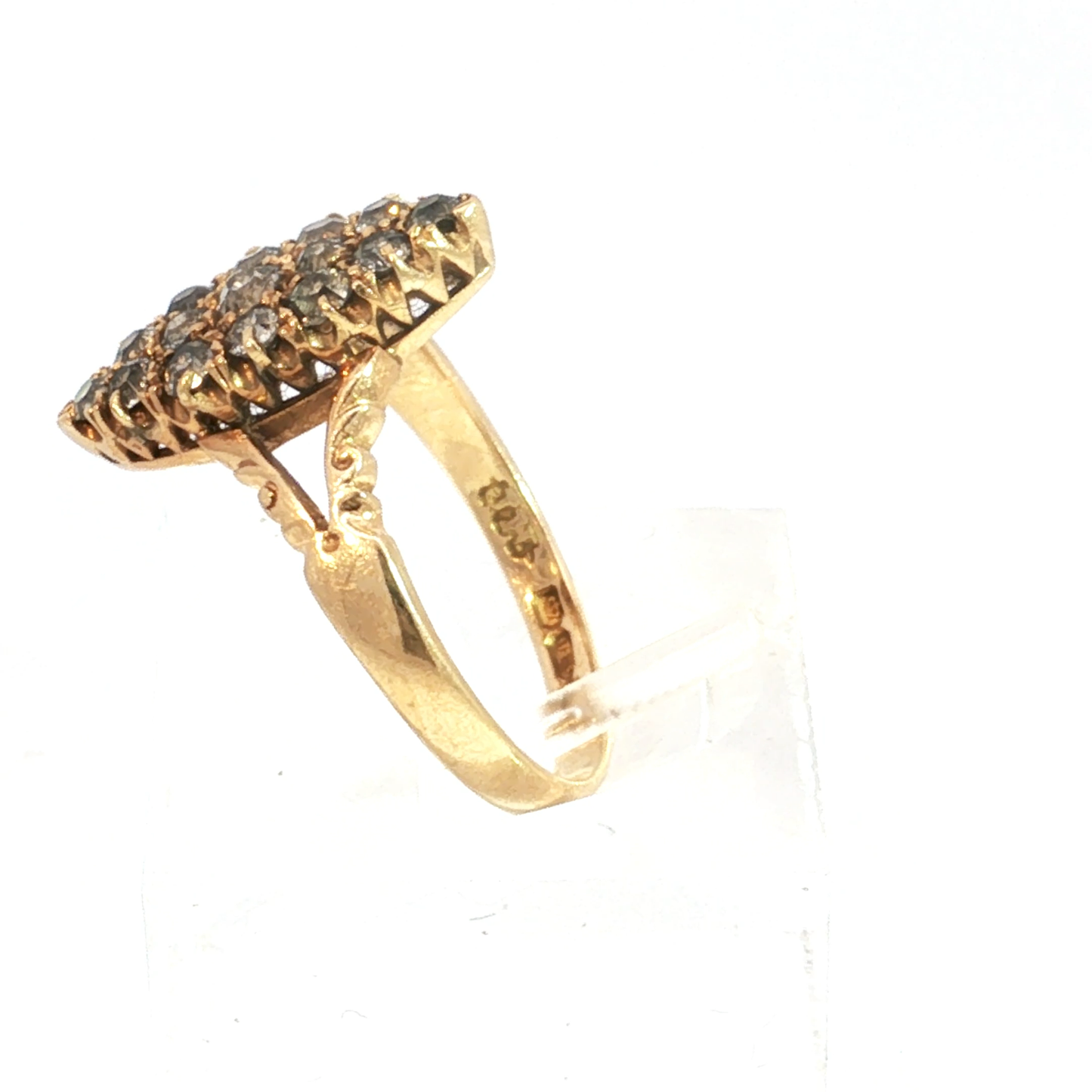Antique Victorian Old Mine Cut Diamond Navette Ring in 18k yellow gold