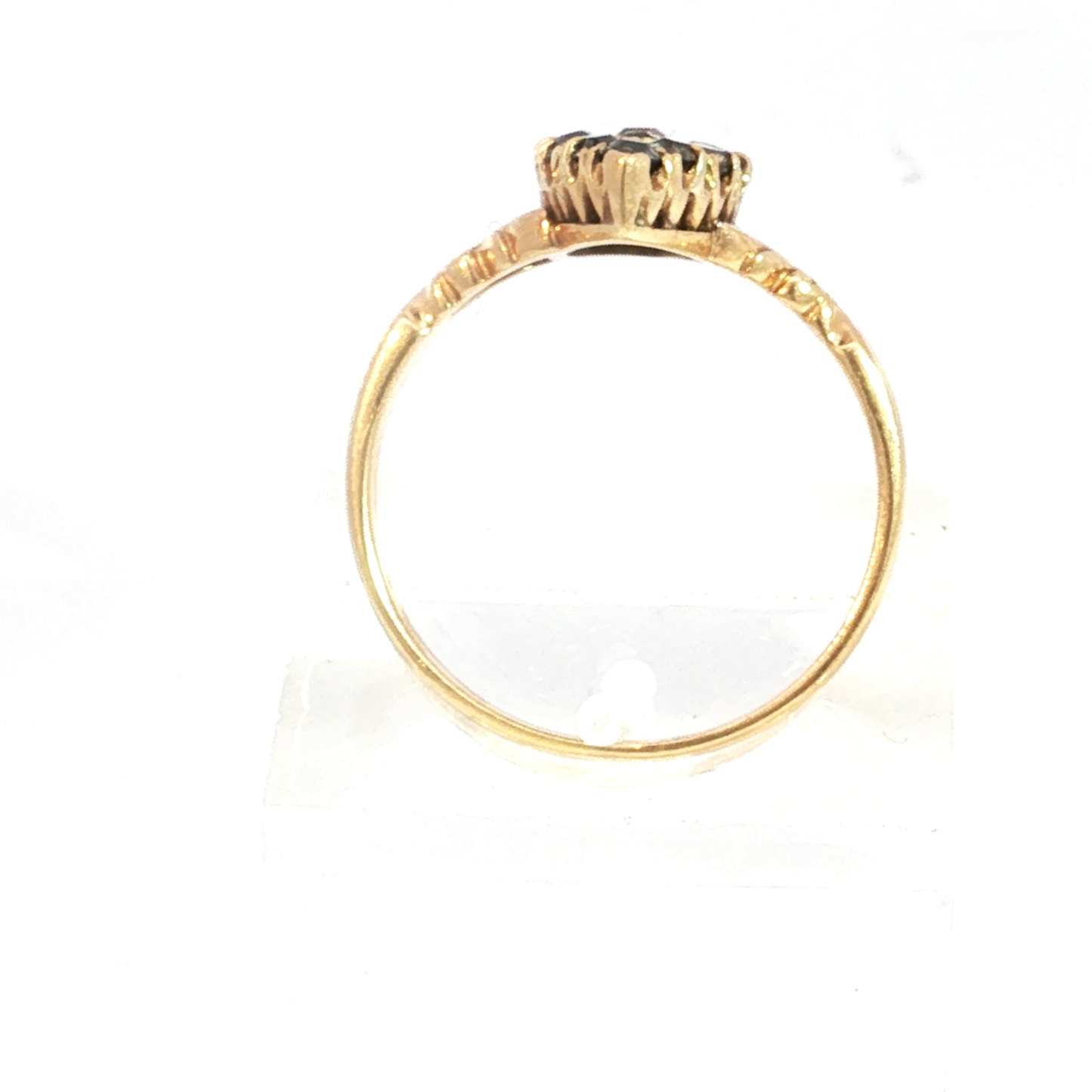 Antique Victorian Old Mine Cut Diamond Navette Ring in 18k yellow gold