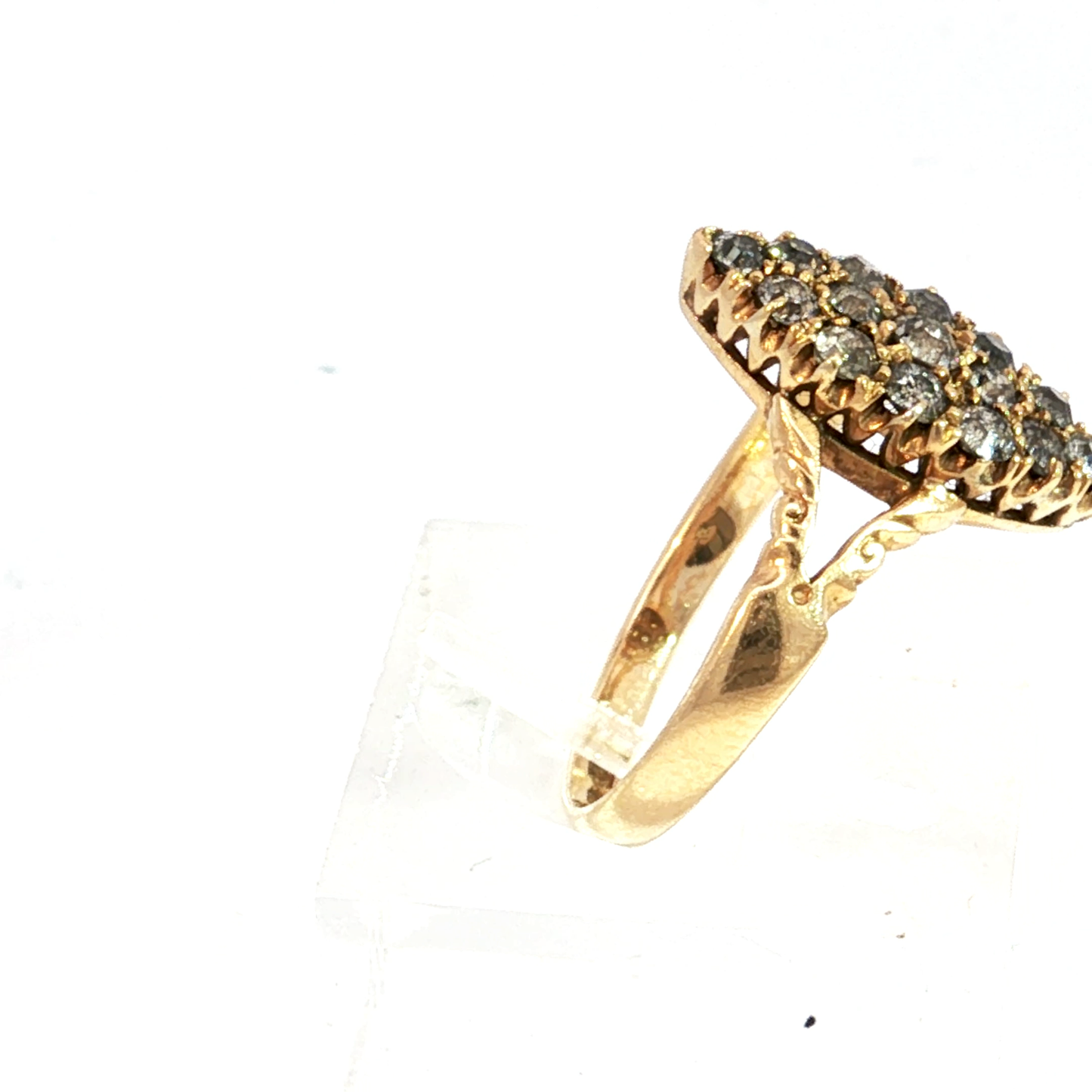 Antique Victorian Old Mine Cut Diamond Navette Ring in 18k yellow gold