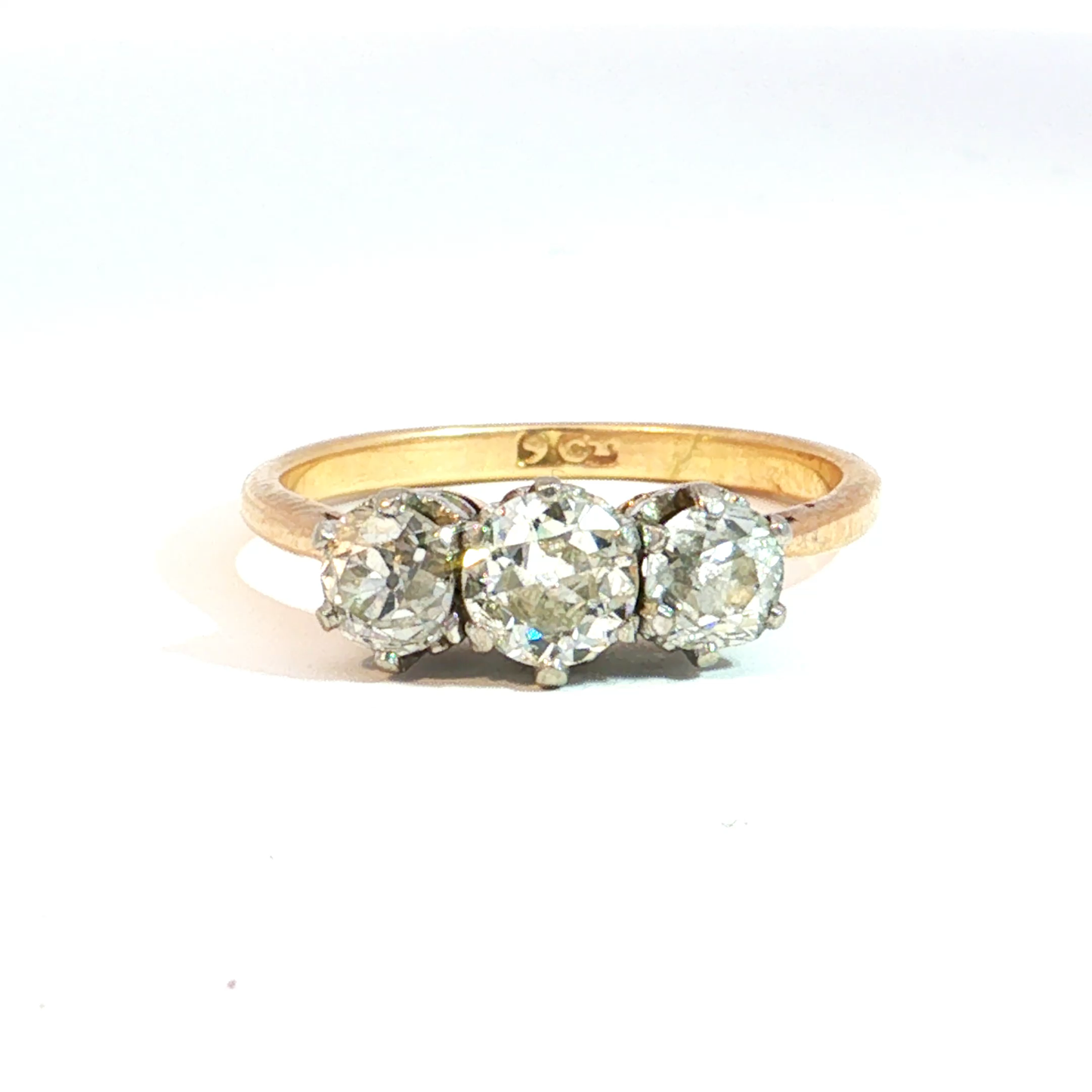 Three Stone Old Mine Cut Diamond Victorian Ring