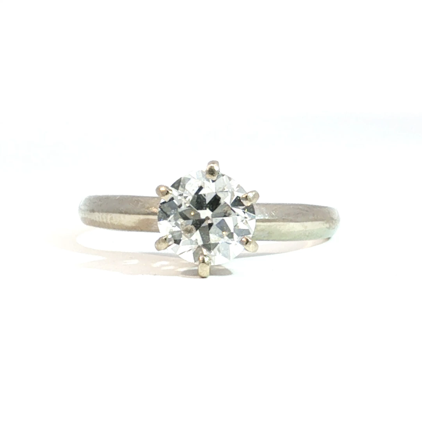 Old European Cut 1ct Natural Diamond Solitaire Ring in 14k White Gold