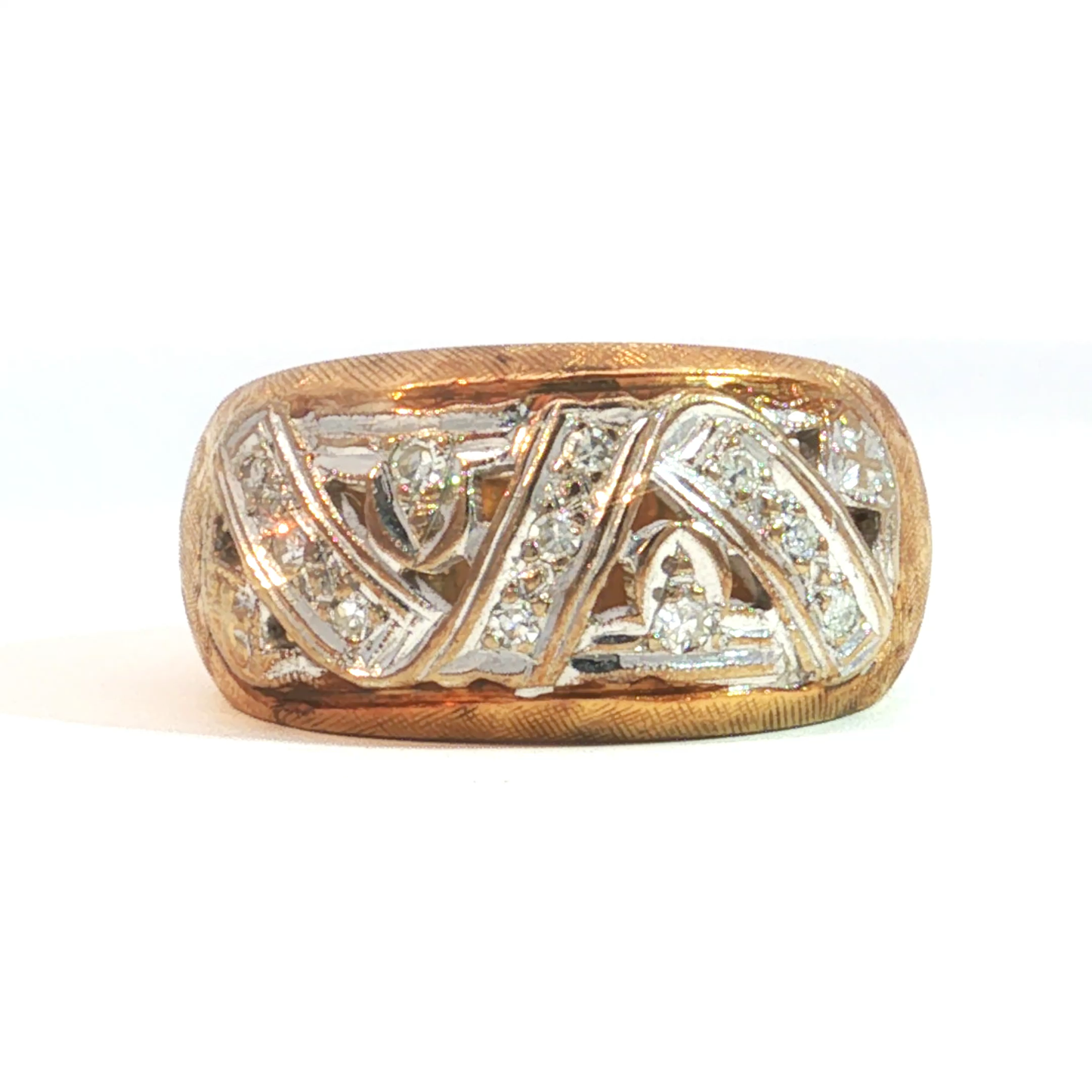 Textured Yellow Gold Openwork Diamond Band Ring