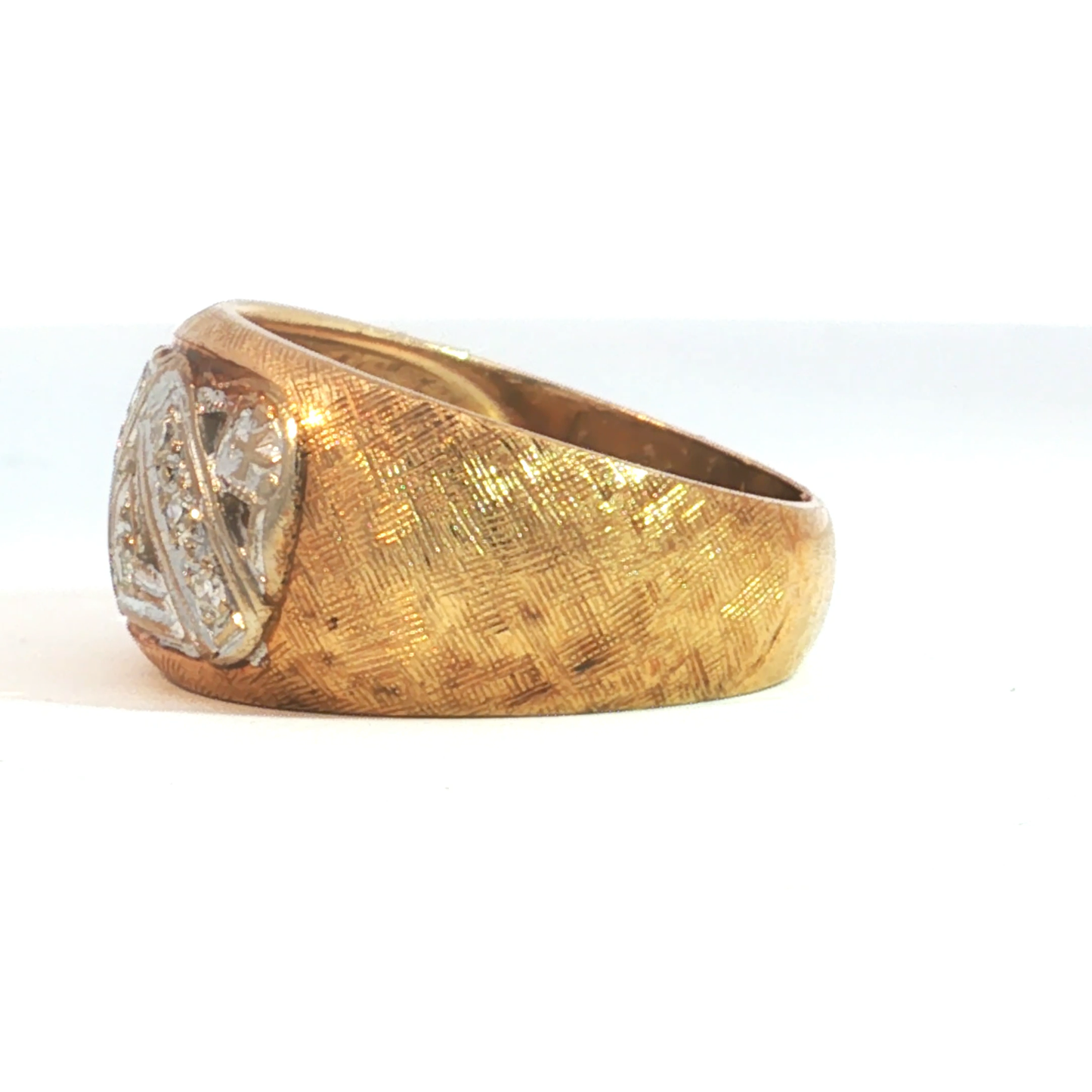 Textured Yellow Gold Openwork Diamond Band Ring