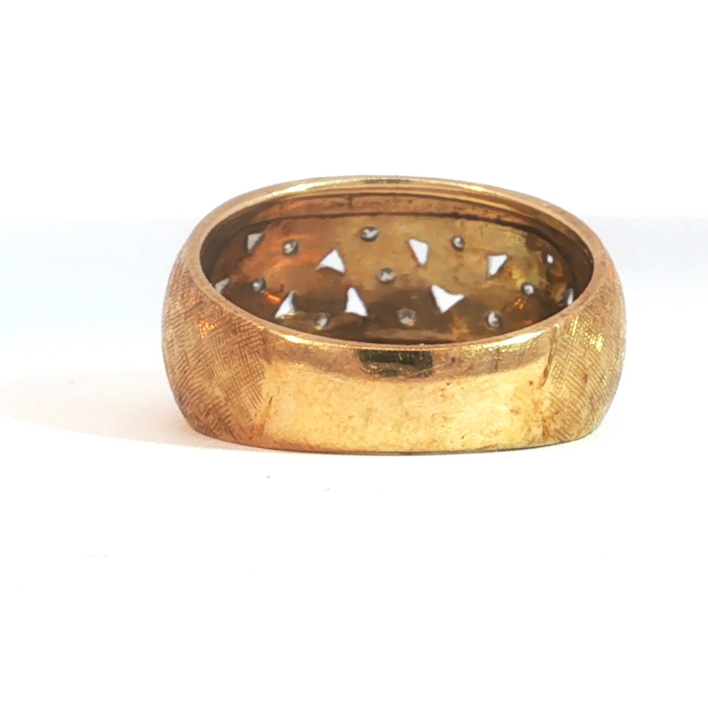 Textured Yellow Gold Openwork Diamond Band Ring