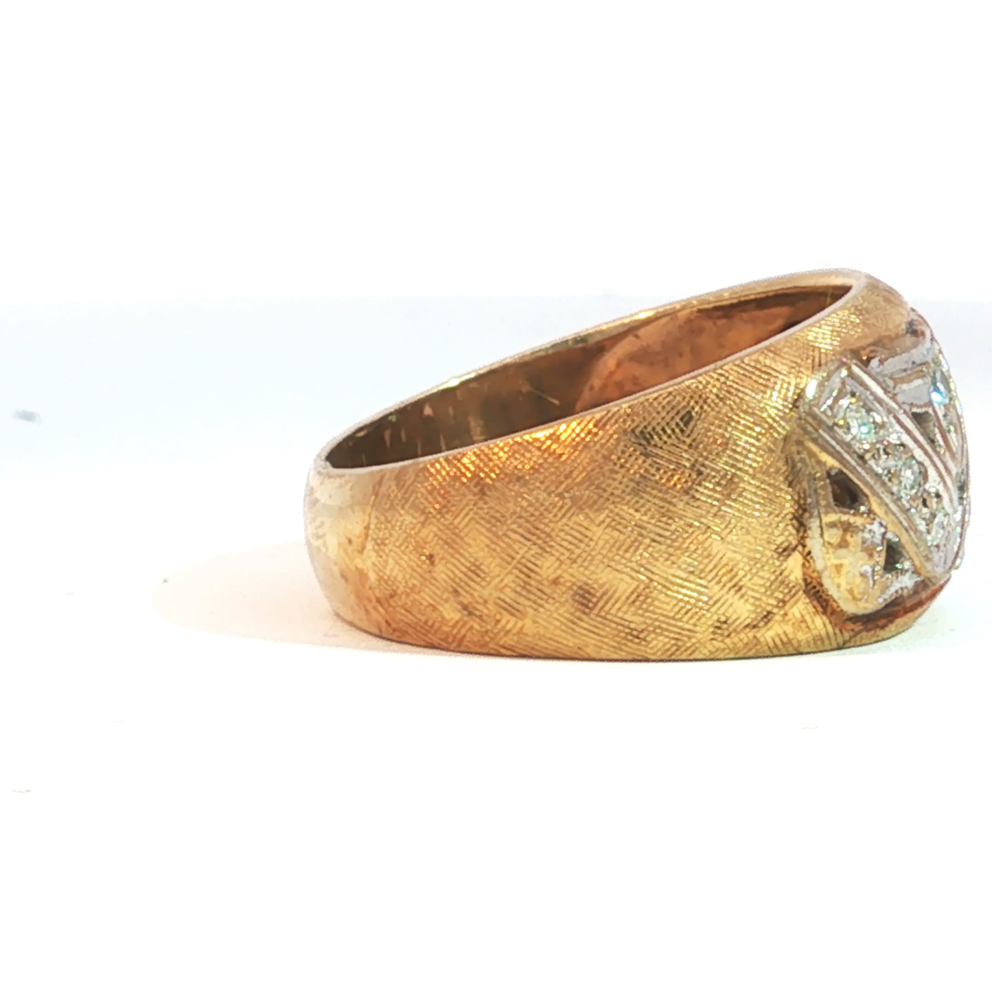 Textured Yellow Gold Openwork Diamond Band Ring