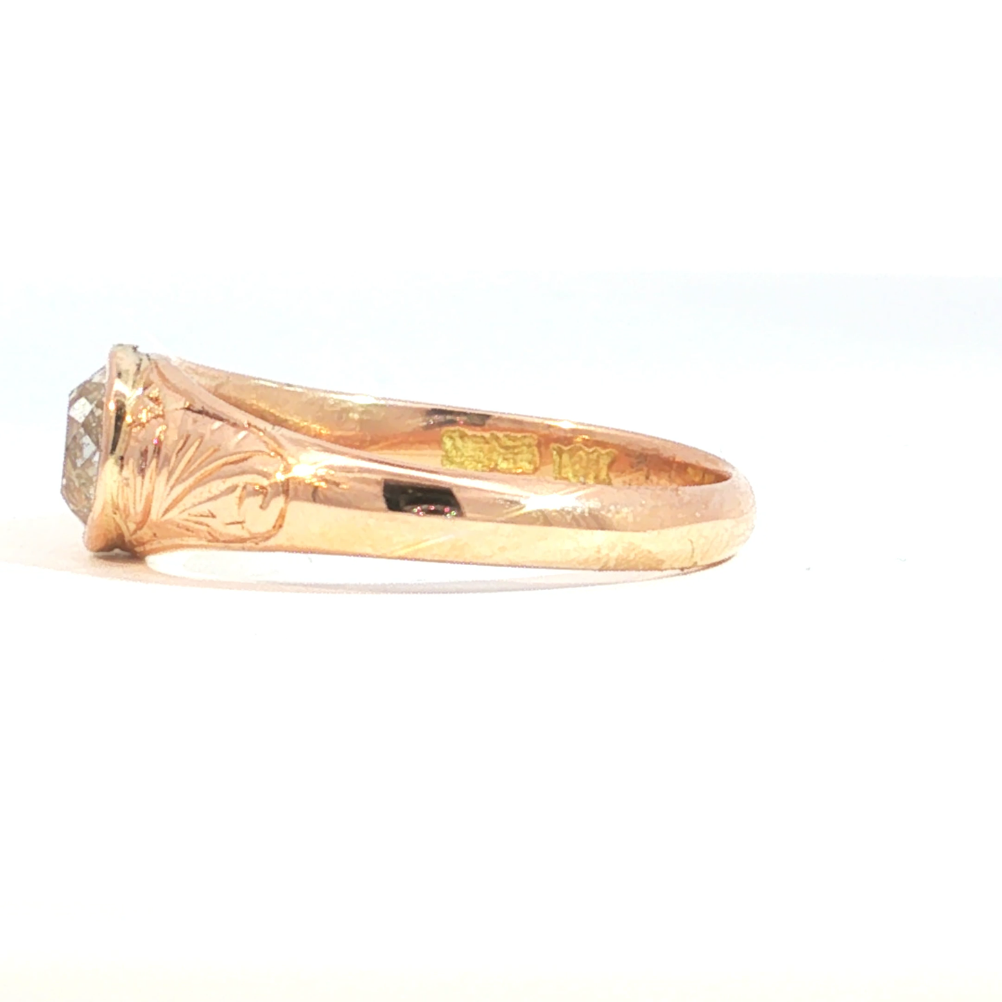 Antique Victorian Bezel Set Old Mine Cut Natural Diamond Solitaire Ring in 14k Rose Gold