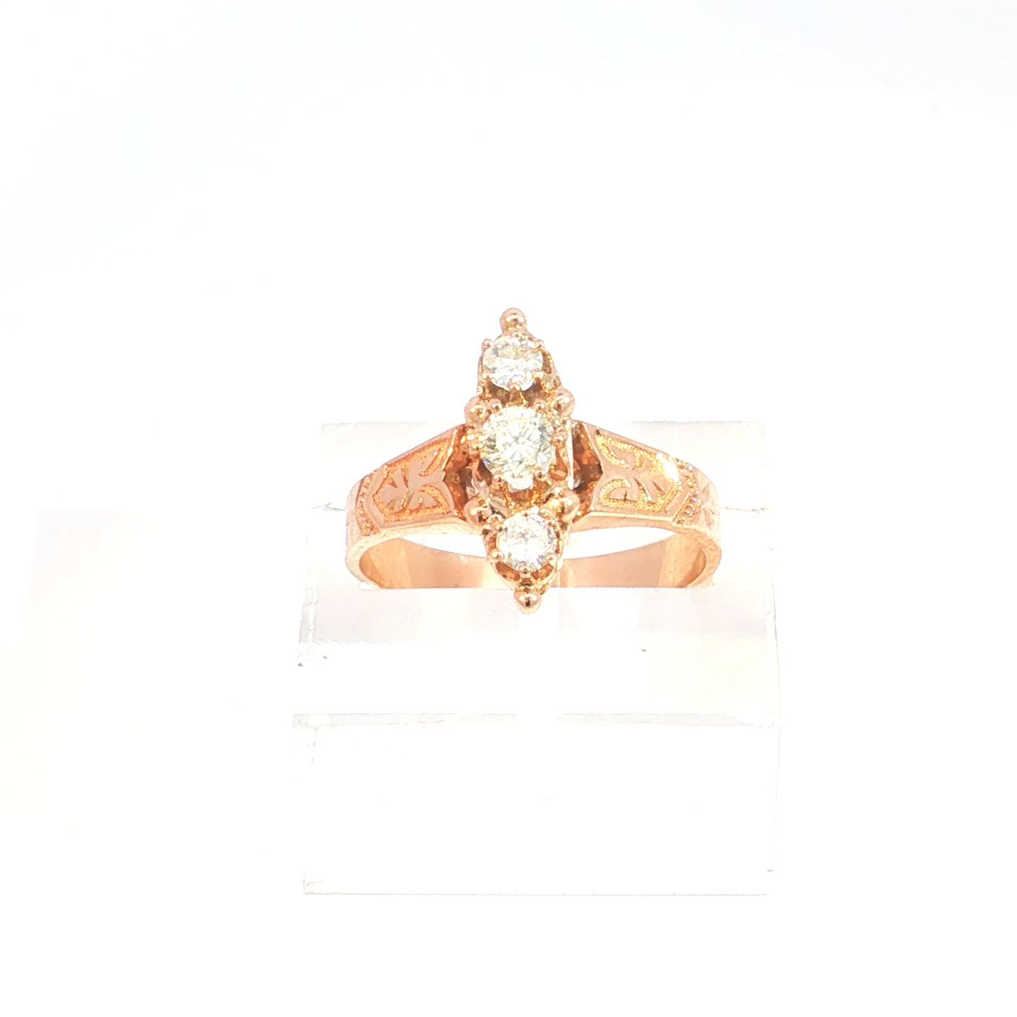 Antique Victorian Rose Gold and Natural Diamond Navette Ring