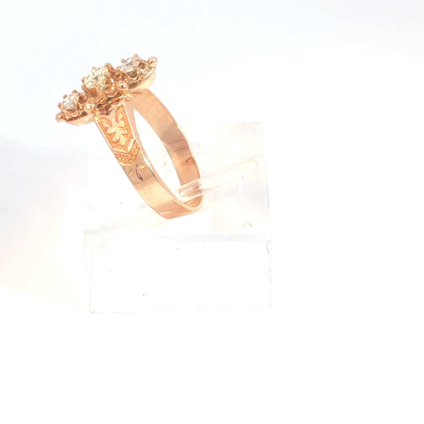 Antique Victorian Rose Gold and Natural Diamond Navette Ring