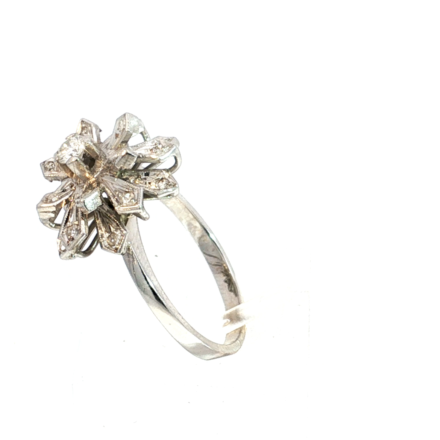 Reworked Vintage Diamond Floral Cocktail Ring in 10k White Gold