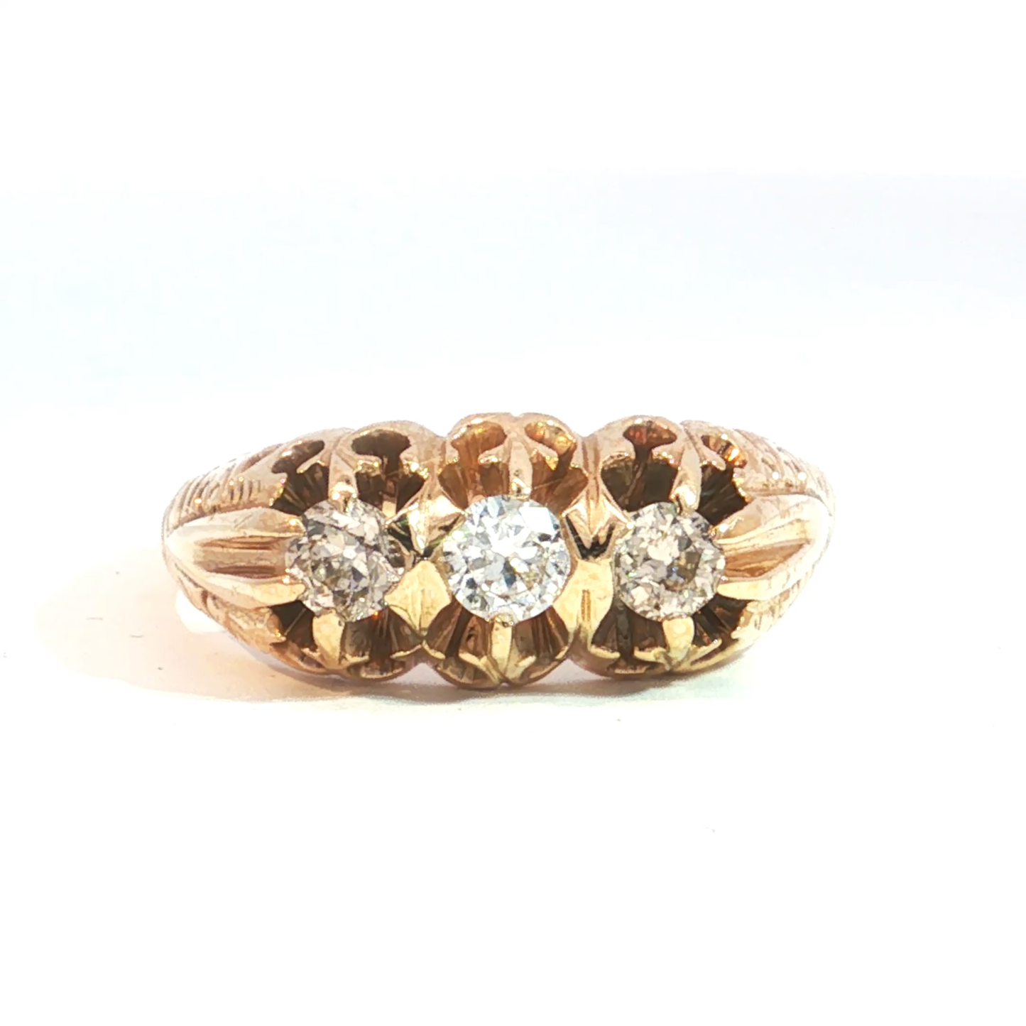 Antique Victorian Three-Stone Diamond Ring in 10k Yellow Gold