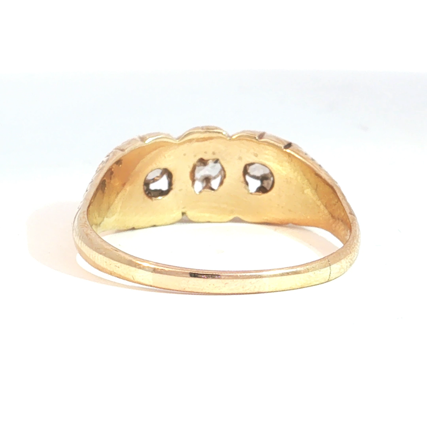 Antique Victorian Three-Stone Diamond Ring in 10k Yellow Gold