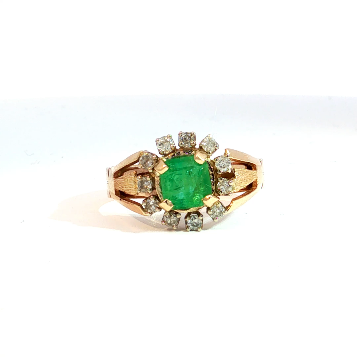 Yellow Gold Emerald and Diamond Cocktail Ring in 14k Yellow Gold