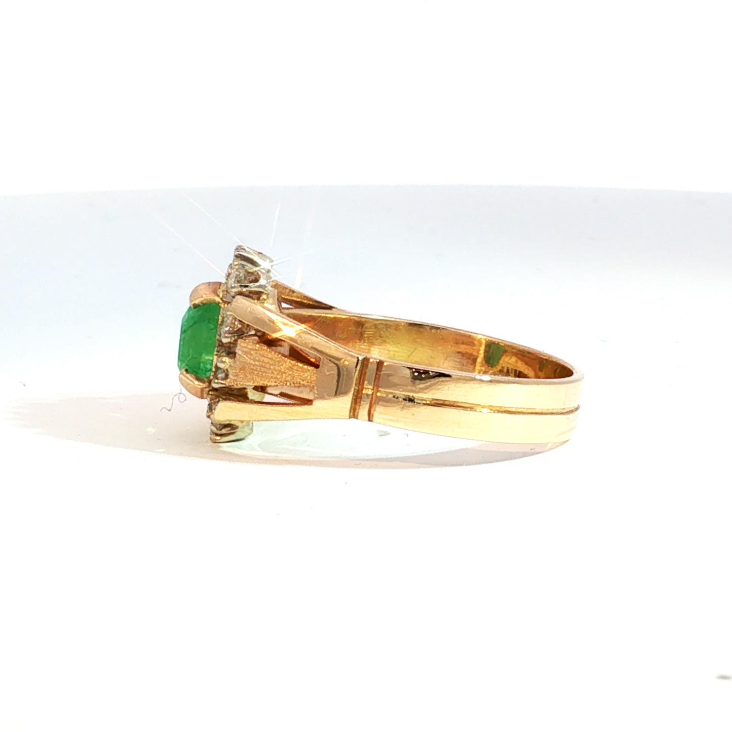 Yellow Gold Emerald and Diamond Cocktail Ring in 14k Yellow Gold