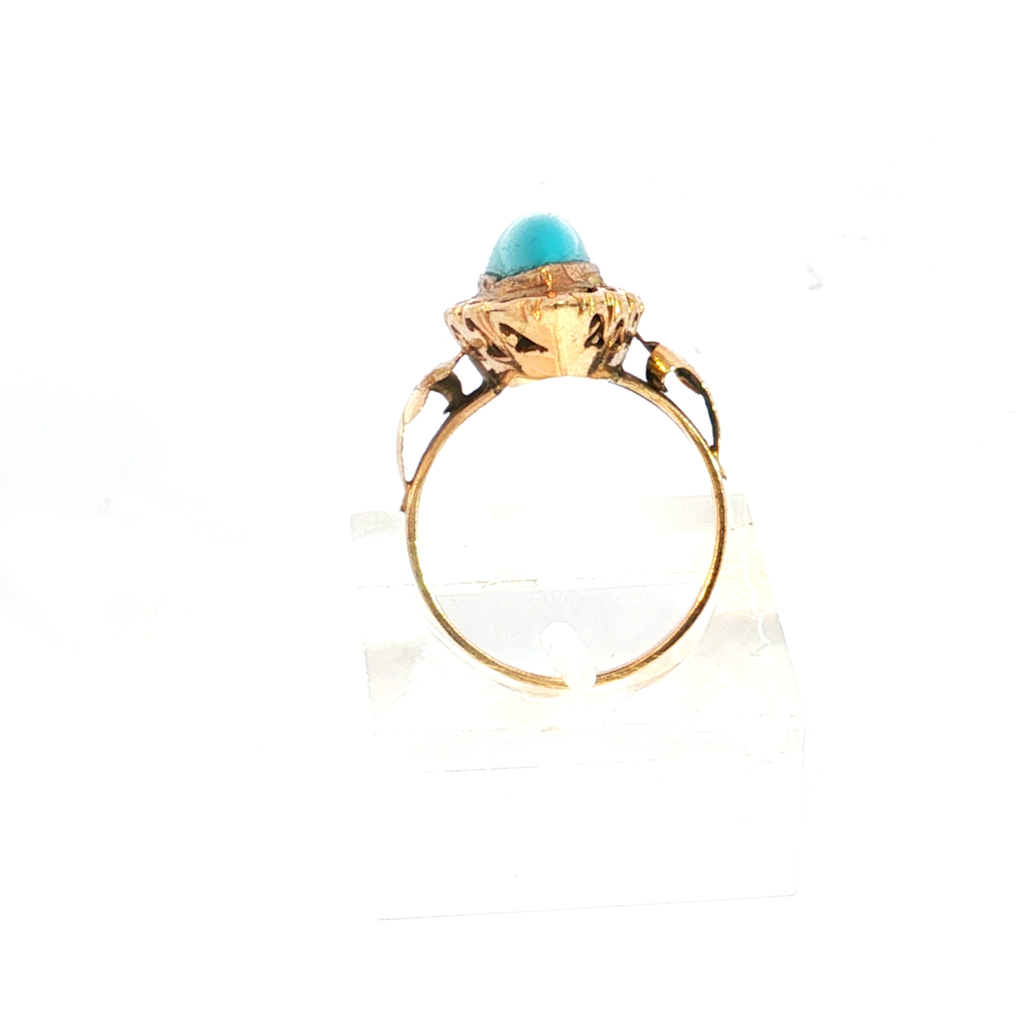 Antique Victorian Marquise Turquoise Filigree Cocktail Ring in 14k Yellow Gold