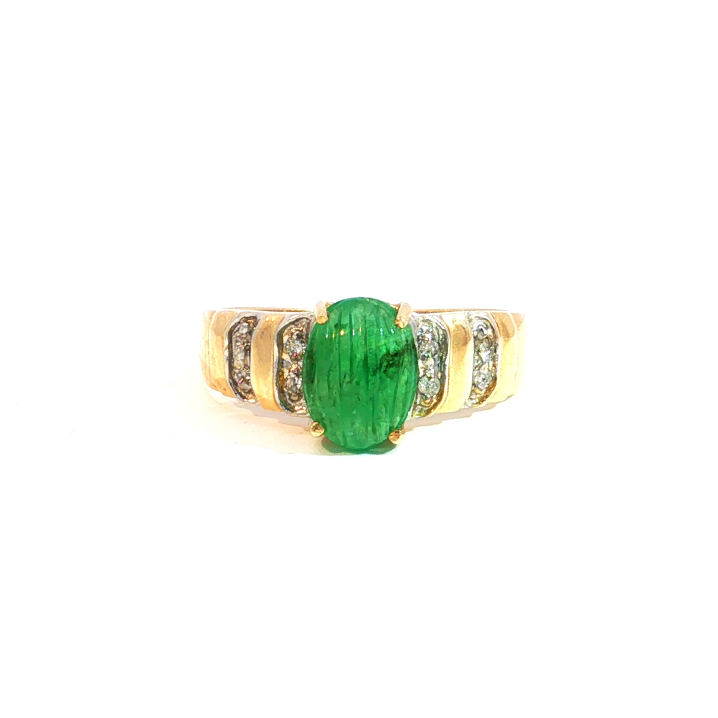 Vintage Cabochon Emerald Ring with Diamond Accents