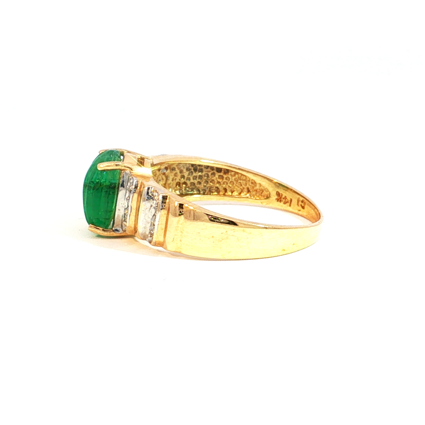 Vintage Cabochon Emerald Ring with Diamond Accents