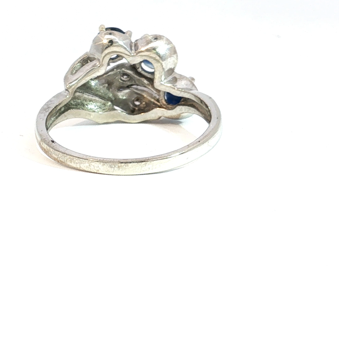 Deep Blue Sapphire and Diamond Accent Leaf Motif Ring