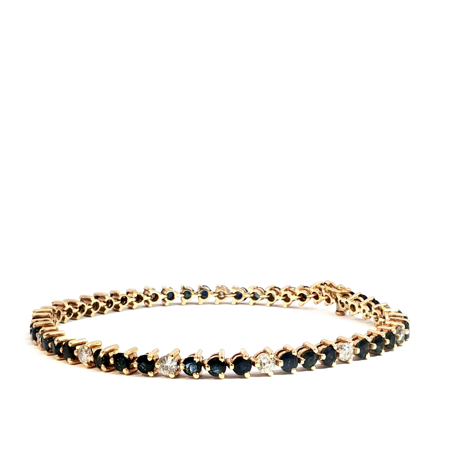 Deep Blue Sapphire Yellow Gold Tennis Bracelet