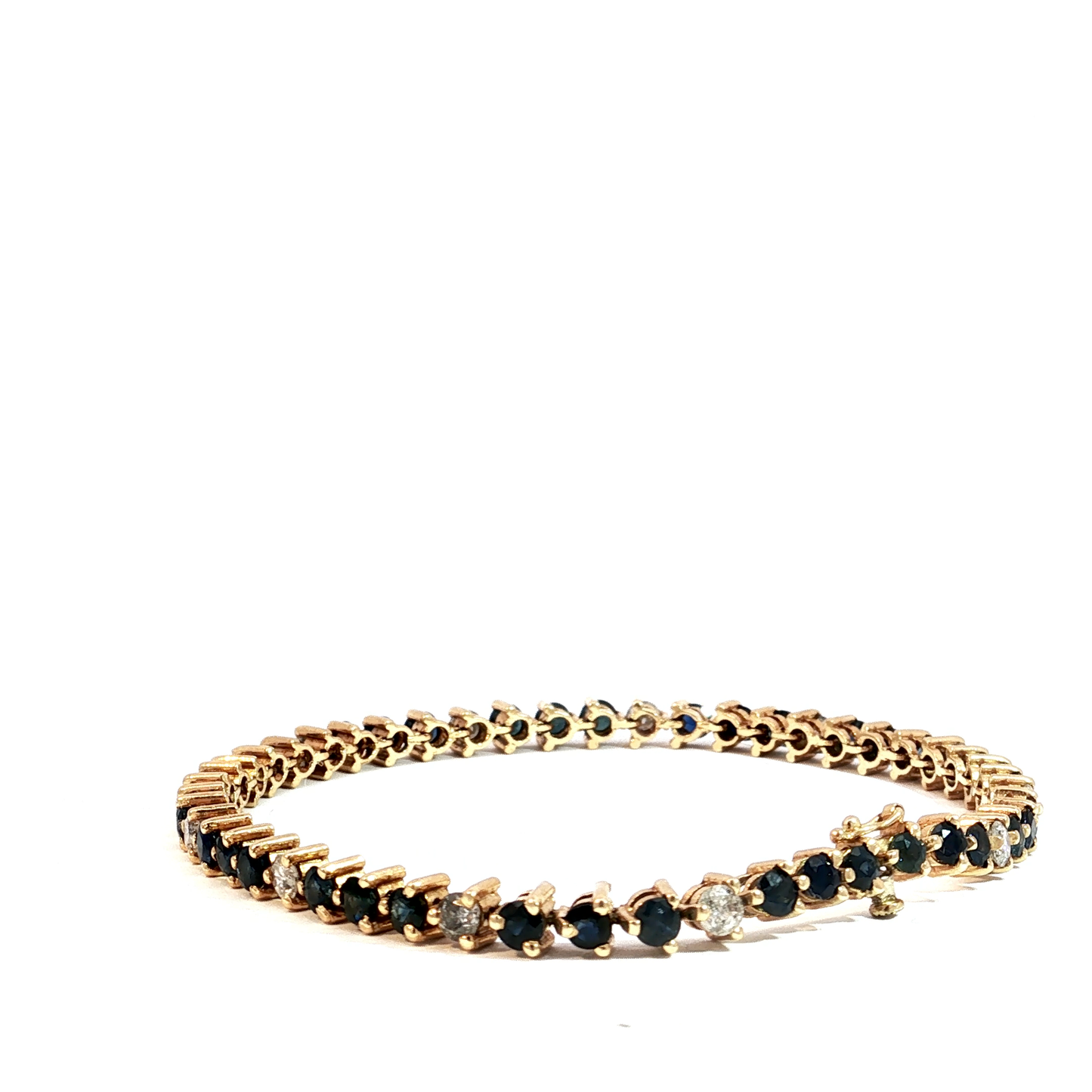 Deep Blue Sapphire Yellow Gold Tennis Bracelet