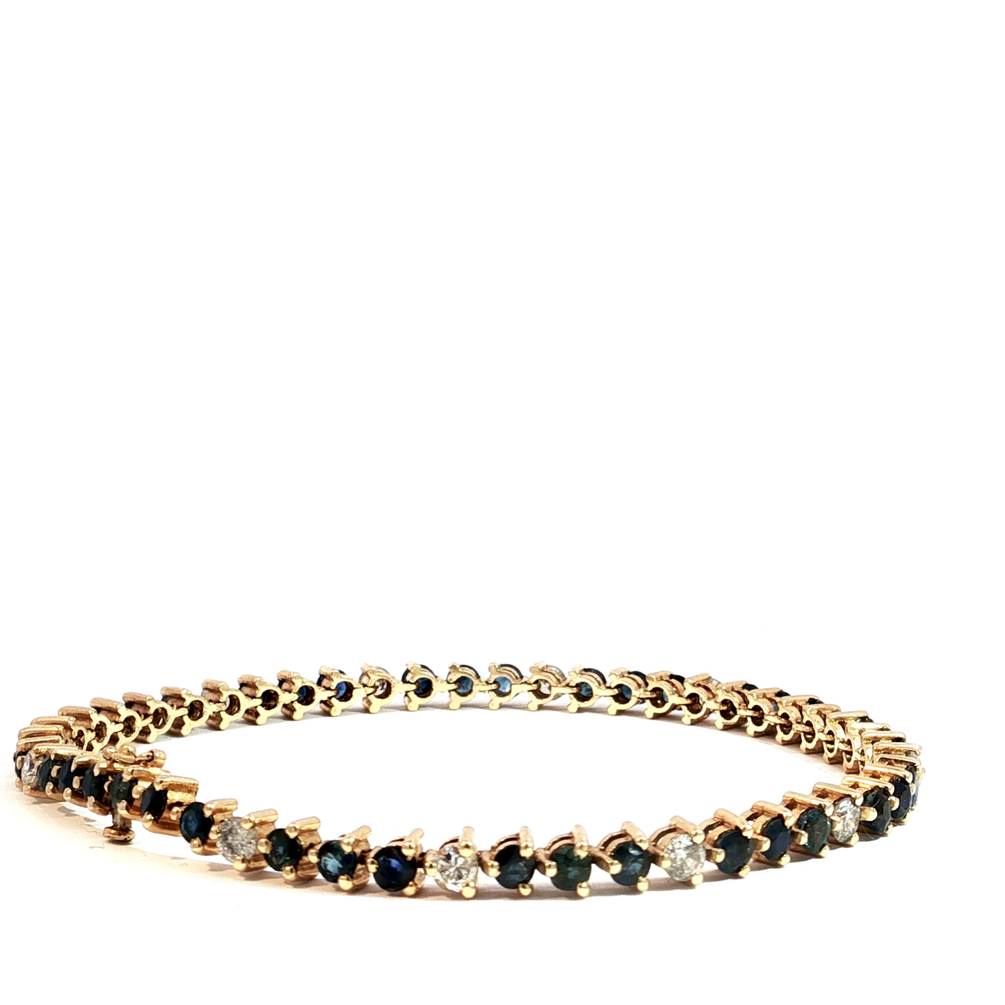 Deep Blue Sapphire Yellow Gold Tennis Bracelet