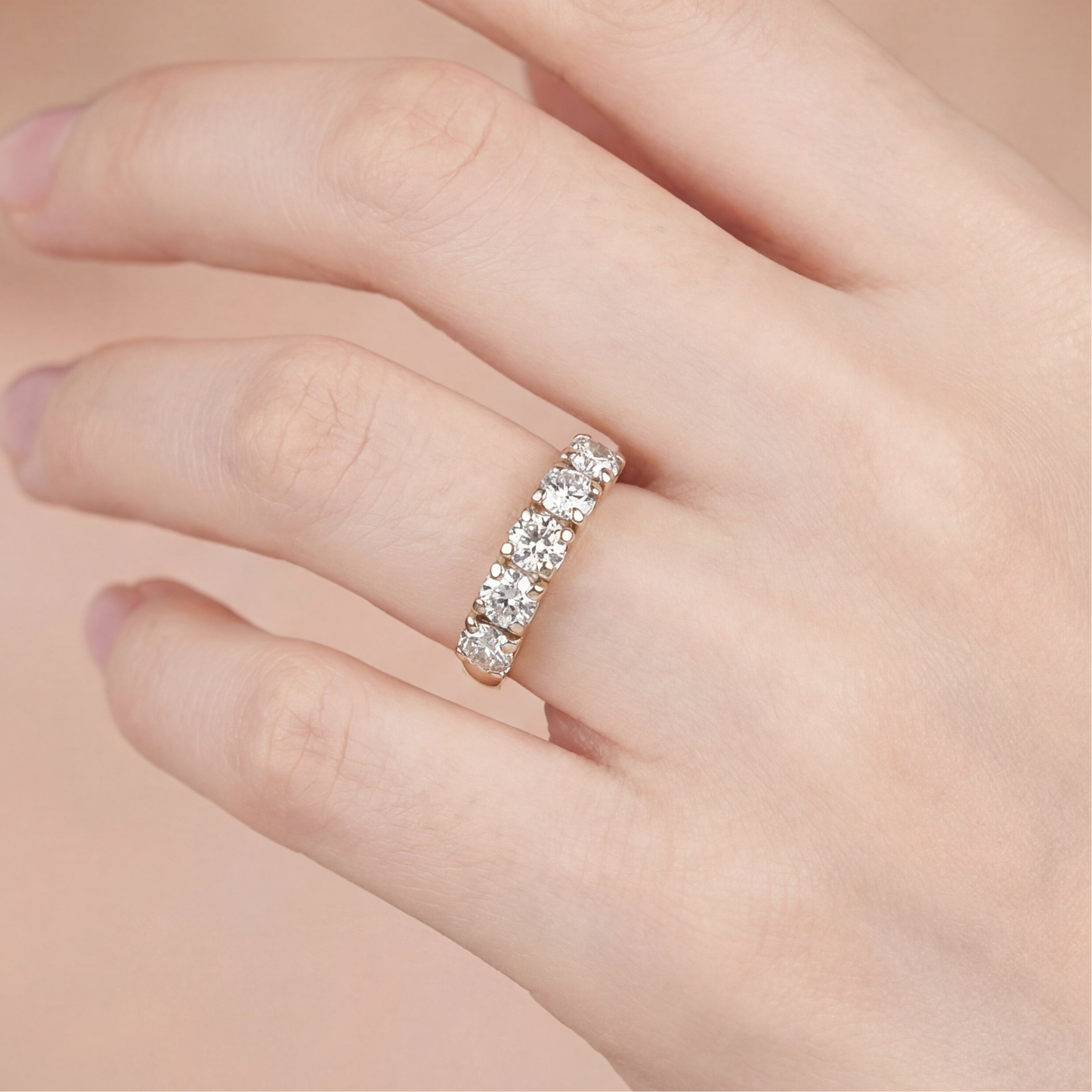 Vintage 1.5ct natural diamond half eternity band in 14k gold