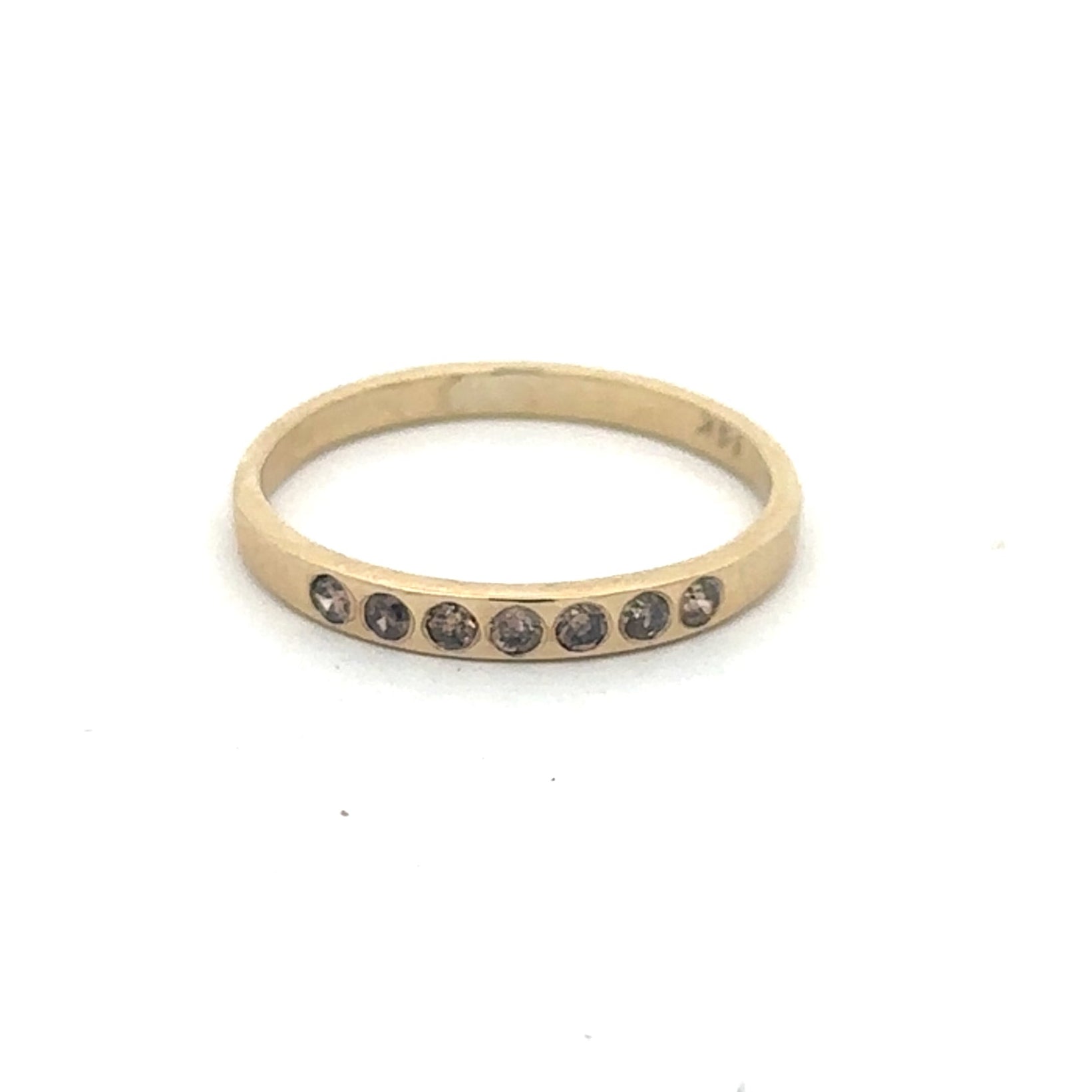 Silver Lady Vintage flush-set champagne diamond band with sparkling diamonds and sleek silver finish, showcasing elegant jewelry design.