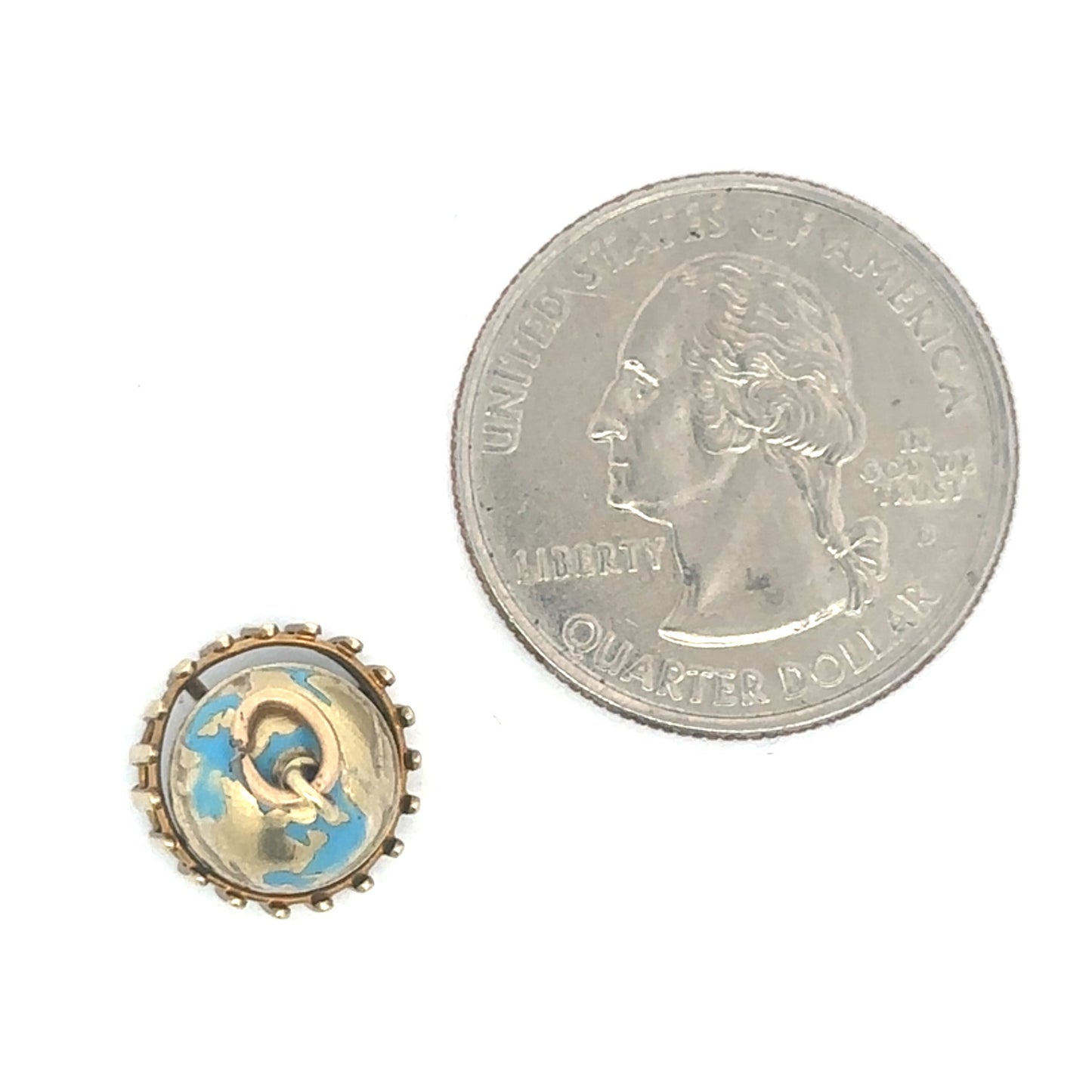 14k gold enamel globe spinner charm pendant with "You Mean The World To Me" inscription, vintage style by Silver Lady Vintage