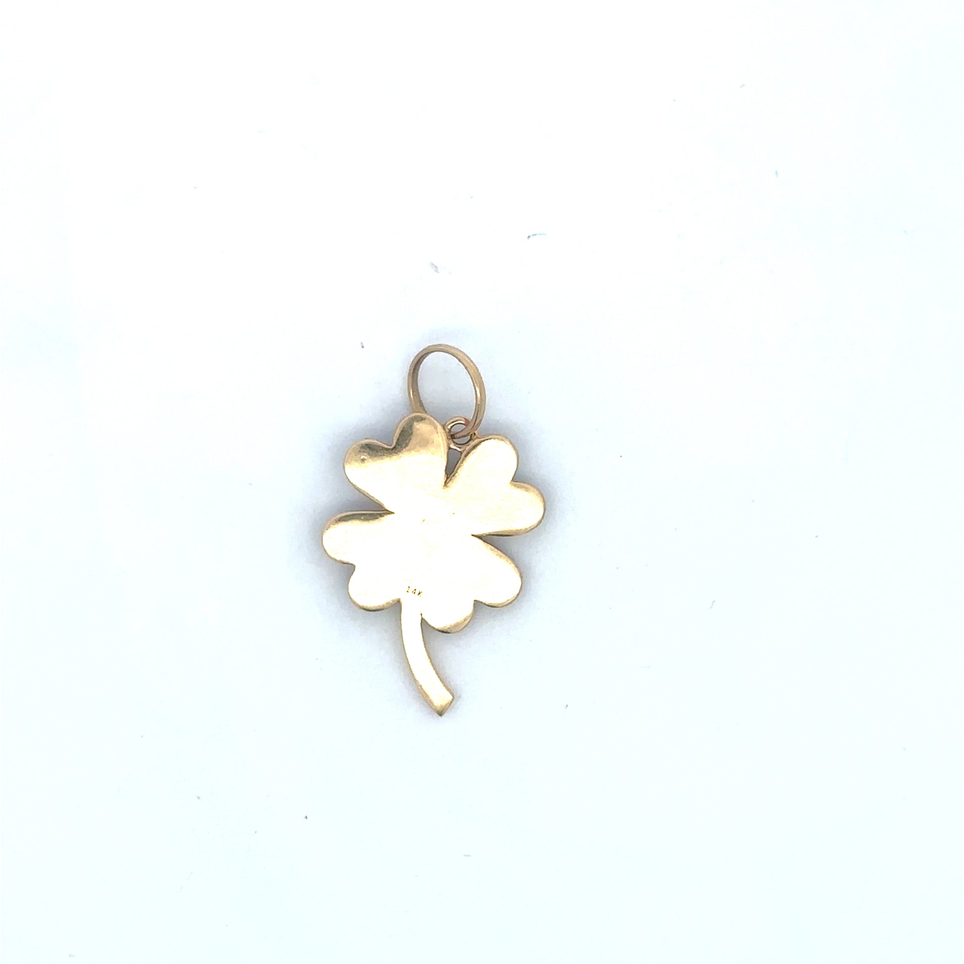 Silver Lady Vintage enamel and yellow gold clover pendant with diamond center, showcasing intricate floral jewelry design.