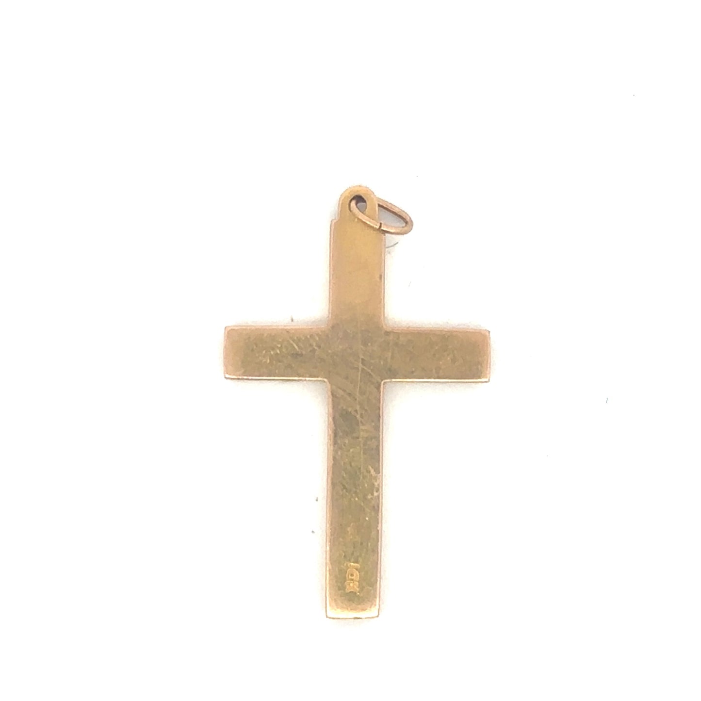 Antique Victorian engraved cross pendant in 10K yellow gold with intricate detailing, from Silver Lady Vintage.