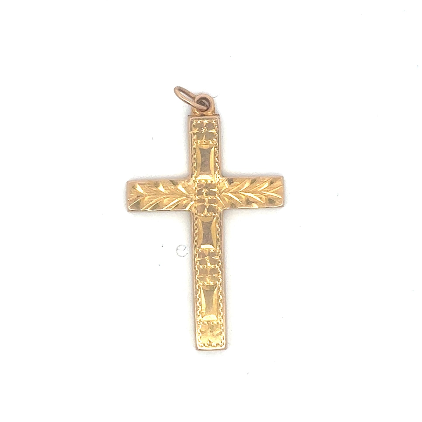 Antique Victorian engraved cross pendant in 10K yellow gold, featuring intricate detailing, by Silver Lady Vintage.