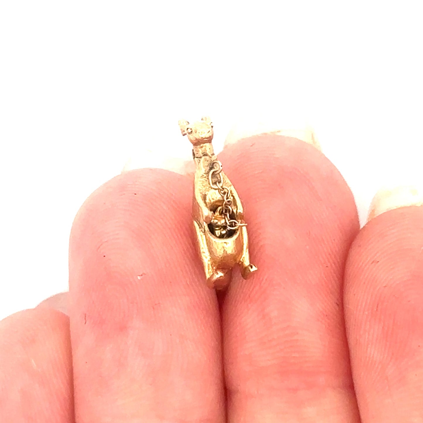 14k yellow gold kangaroo pendant with joey charm, featuring detailed craftsmanship and vintage style.
