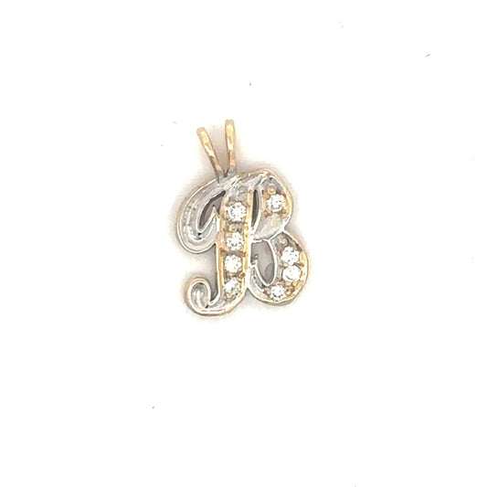 Vintage two-toned 14k gold initial 'B' pendant with natural diamond accents, from Silver Lady Vintage.