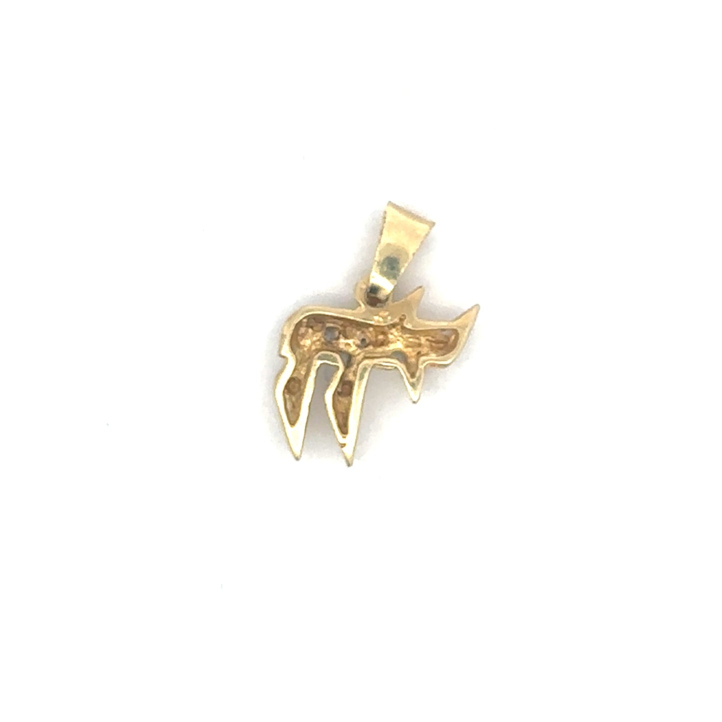 Vintage Judaica Diamond Chai pendant in 14k gold with intricate detailing, featuring a sparkling diamond accent.
