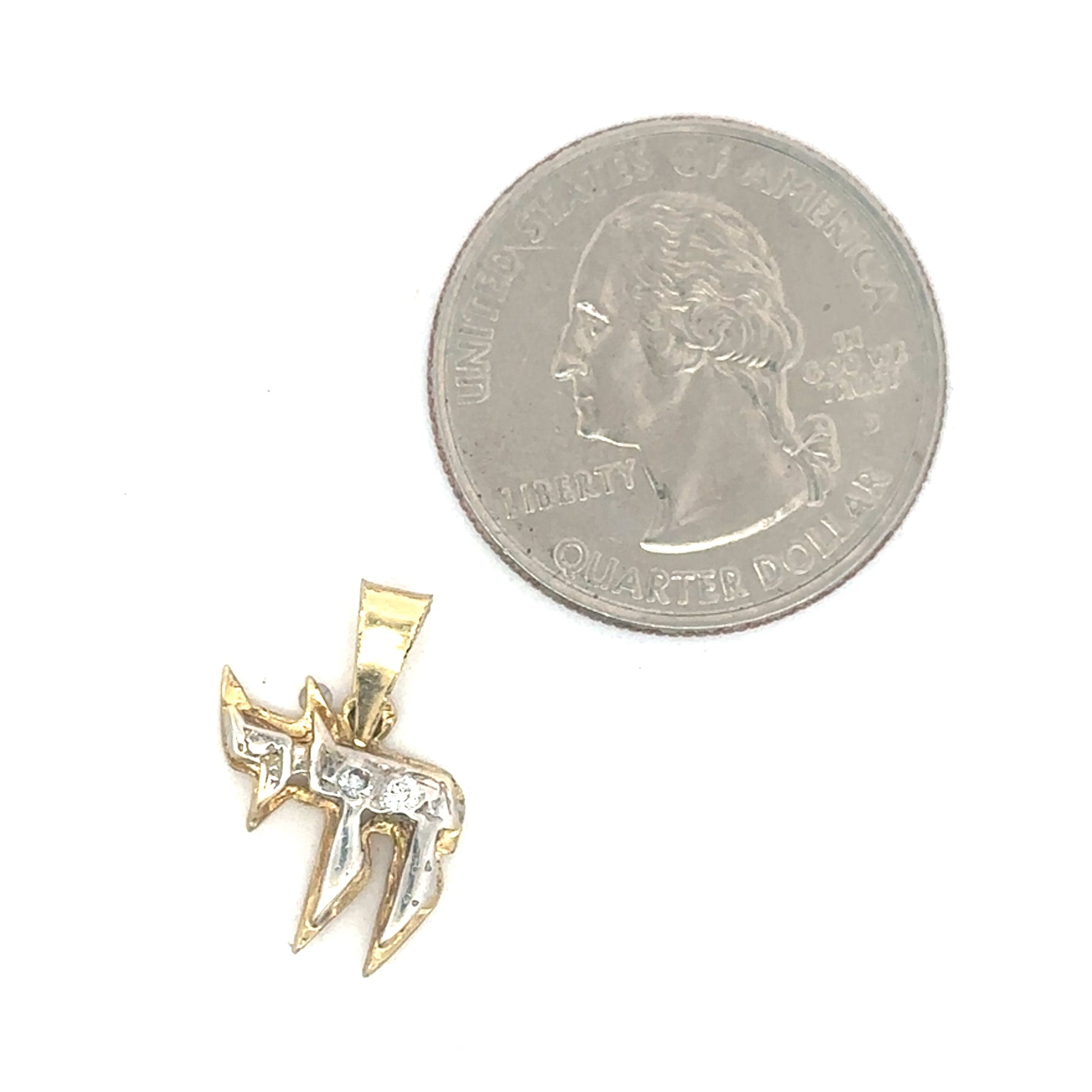 Vintage Judaica diamond Chai pendant in 14k gold featuring a detailed design, crafted by Silver Lady Vintage.
