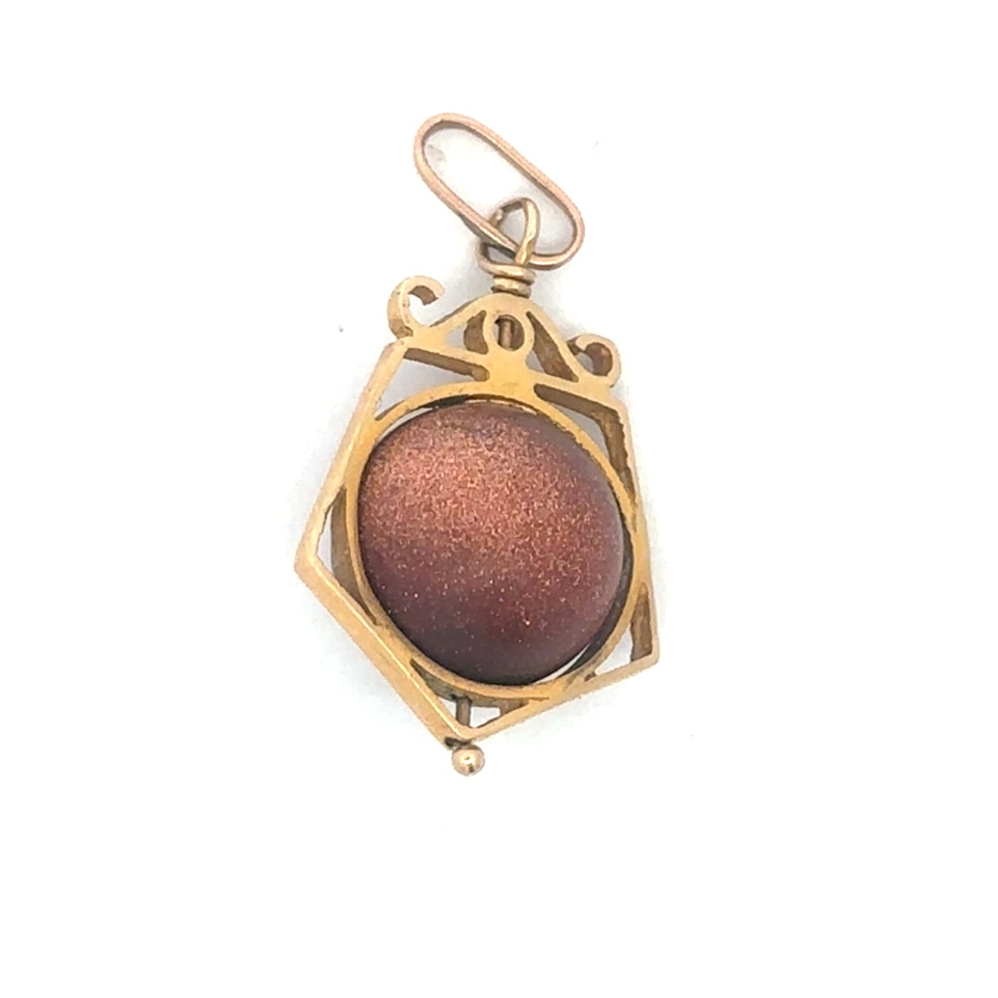 Victorian gold stone fob spinner pendant charm in 14k yellow gold with intricate vintage design and Silver Lady Vintage branding