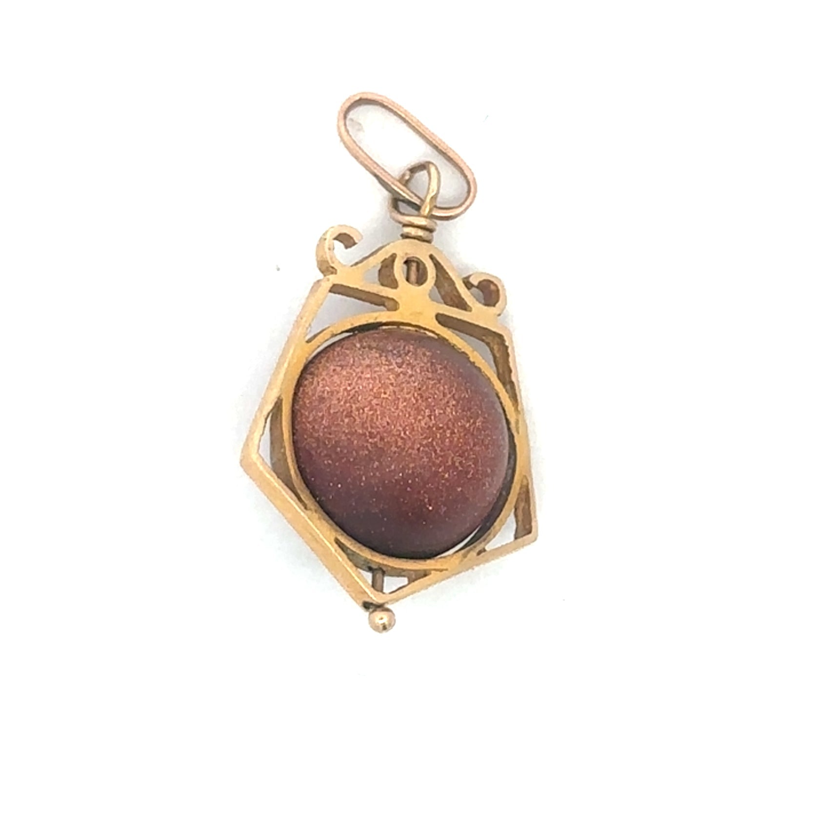 Victorian gold stone fob spinner pendant charm in 14k yellow gold with intricate vintage design and Silver Lady Vintage branding