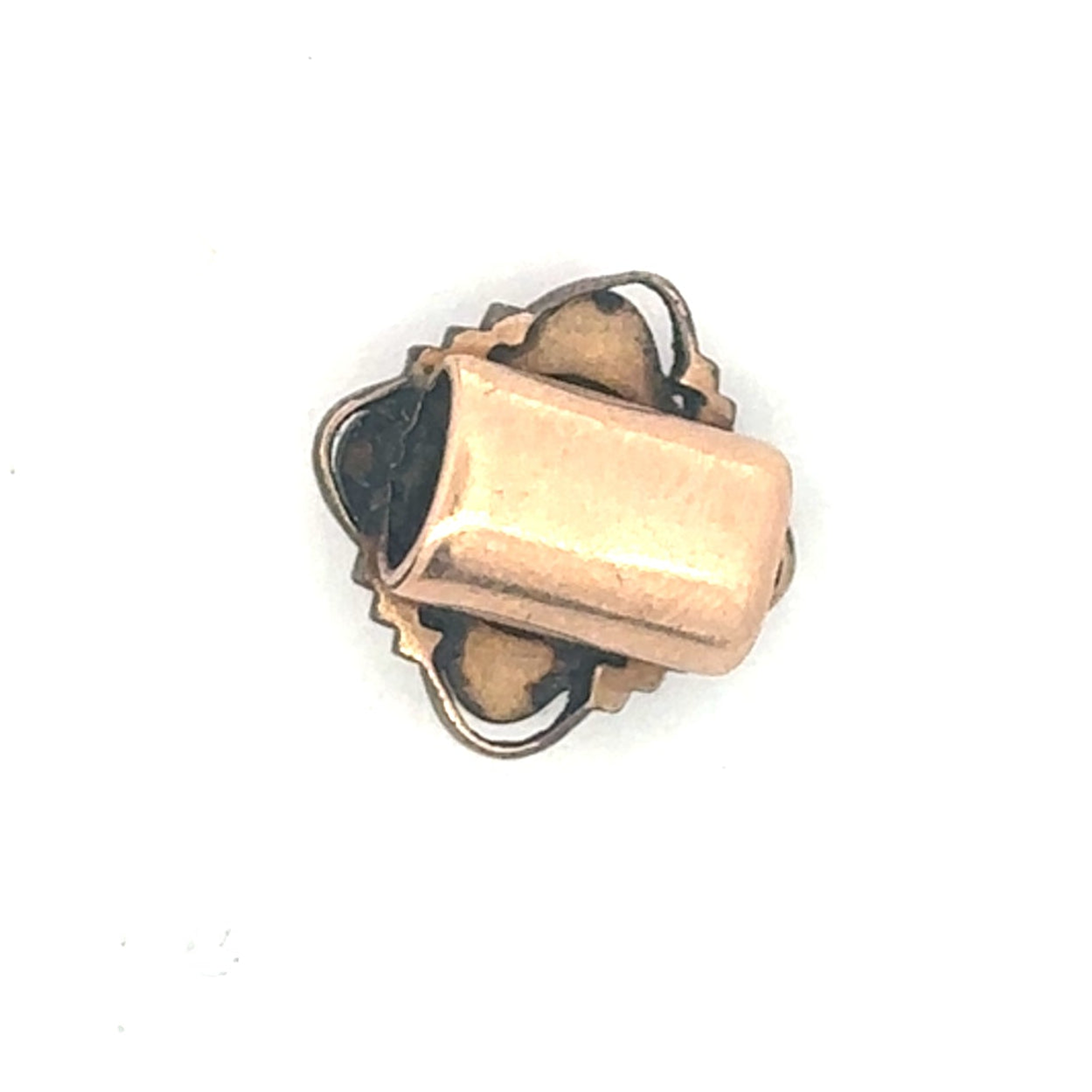 Antique Victorian Ruby Slider Pendant in 10K Rose Gold with intricate detailing, displayed against a neutral background.