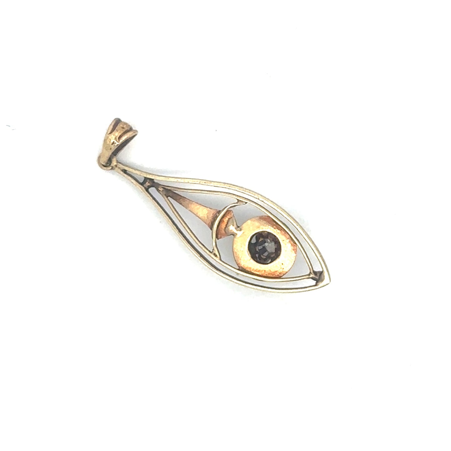 Antique Victorian diamond lavalier pendant in 14k white and yellow gold, showcasing intricate vintage jewelry craftsmanship.
