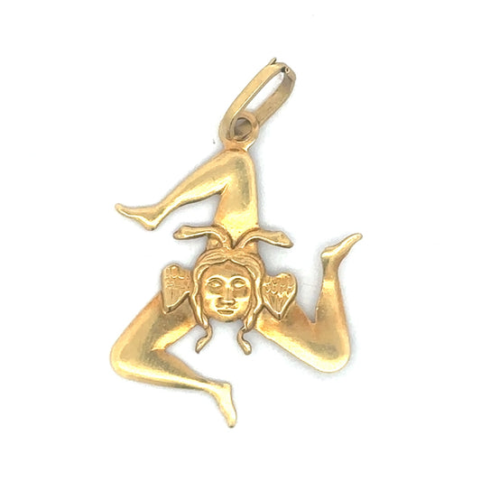 Sicilian Medusa Trinacria symbol pendant in 18K yellow gold, vintage Silver Lady design, detailed jewelry image.