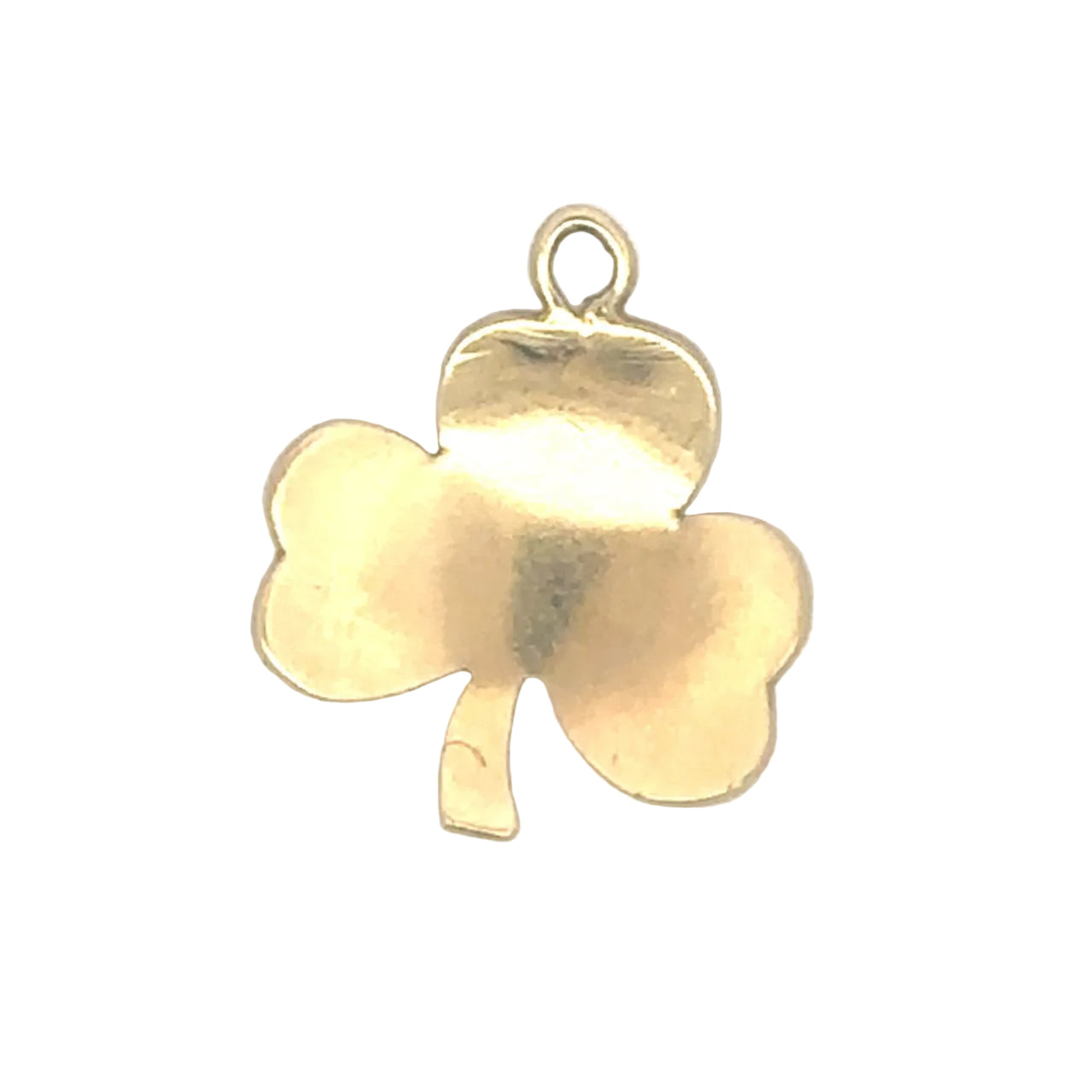 Three-leaf clover pendant in 14K yellow gold, vintage jewelry piece with detailed design and polished finish.