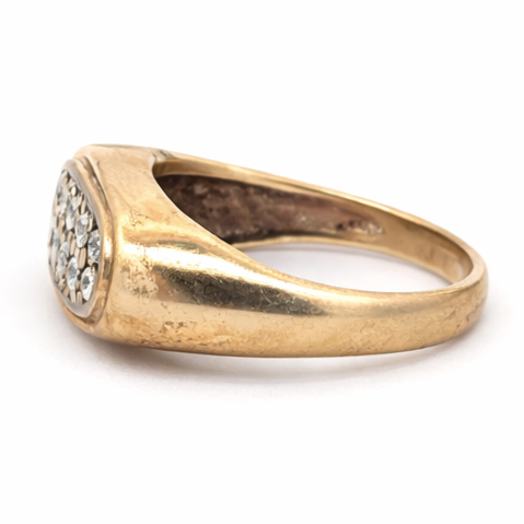 Diamond cluster signet ring in 10k yellow gold