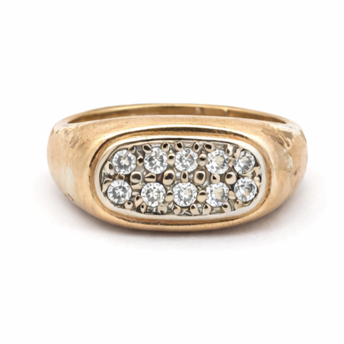 Diamond cluster signet ring in 10k yellow gold