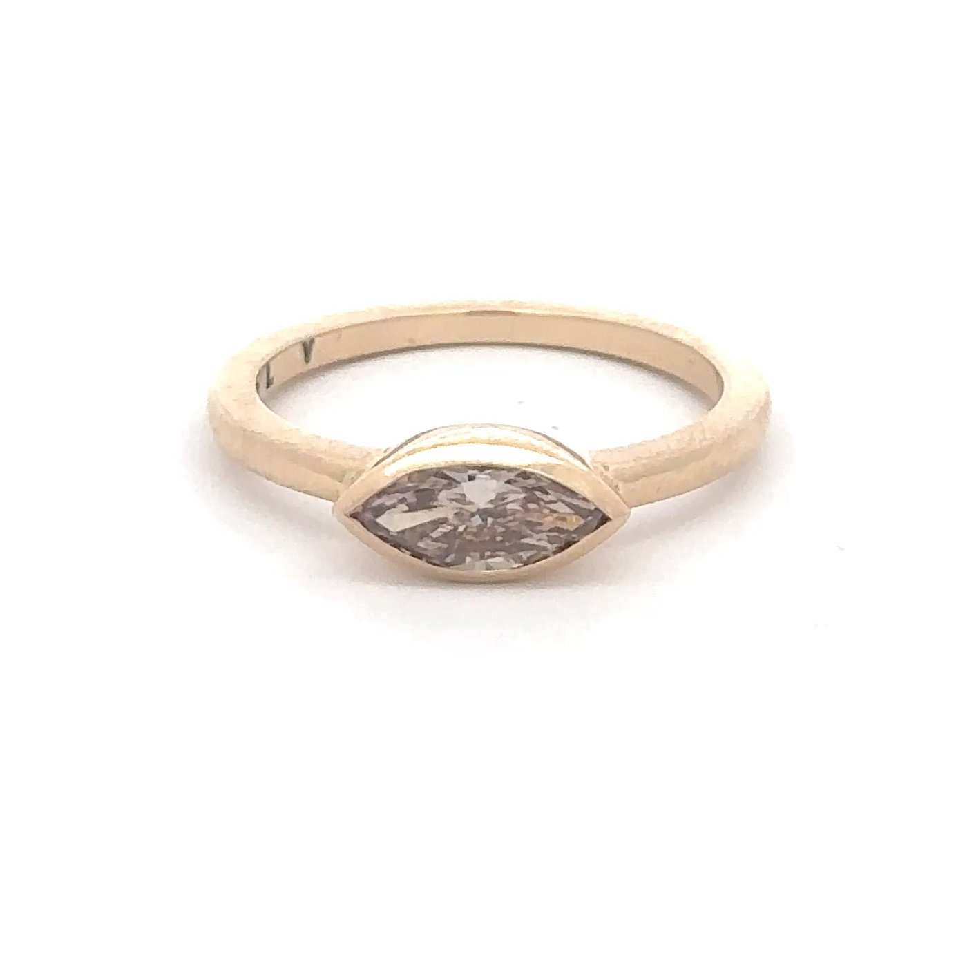 Natural Champagne Marquise diamond ring in an east west bezel setting in 14k yellow gold