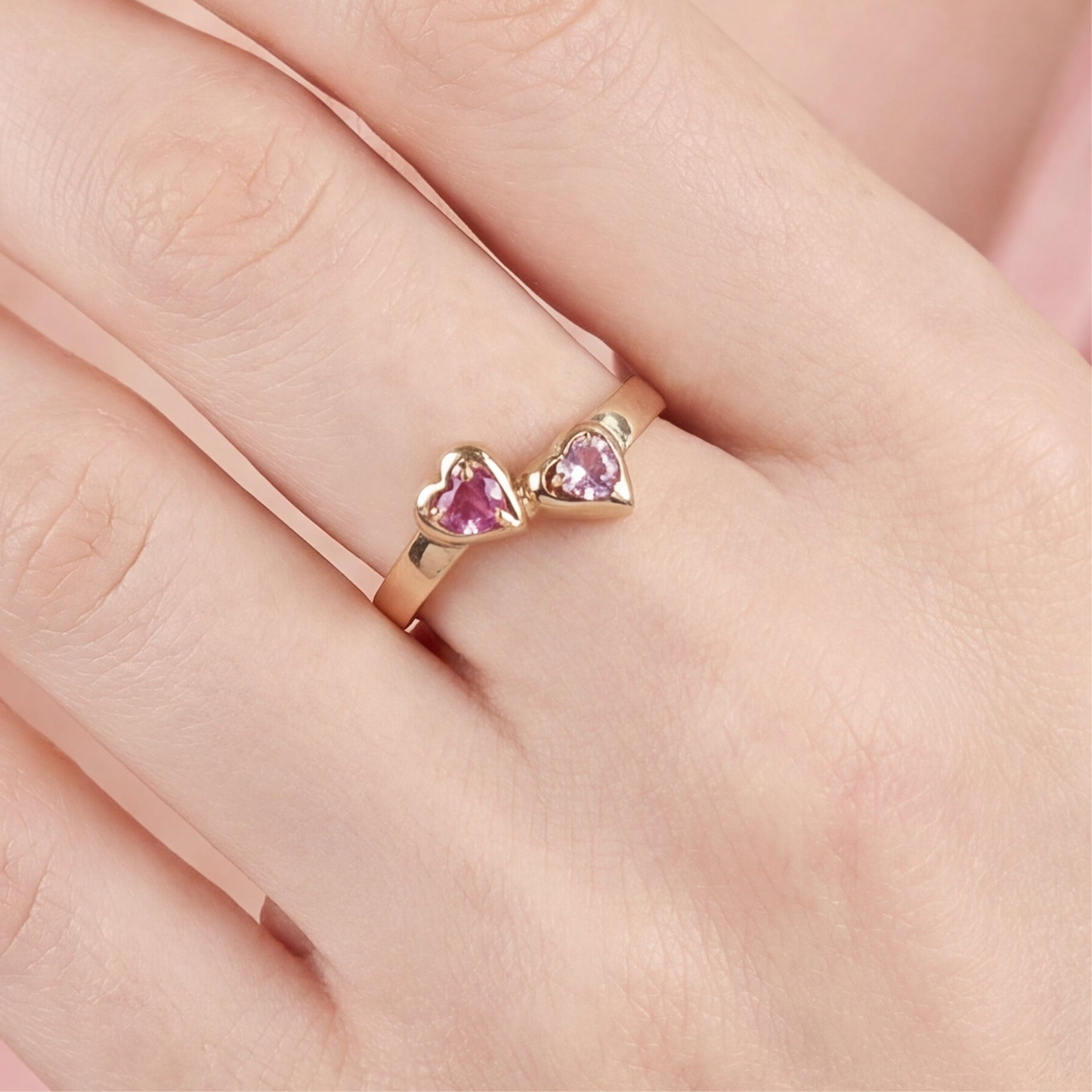Vintage 1970s pink sapphire heart ring in 14k yellow gold